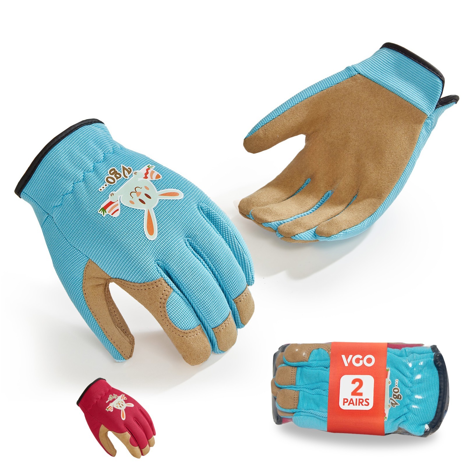 Vgo 1/ 2 Pairs Kids Gardening, Lawning, Working Gloves(2Colors, KID-SL7362)