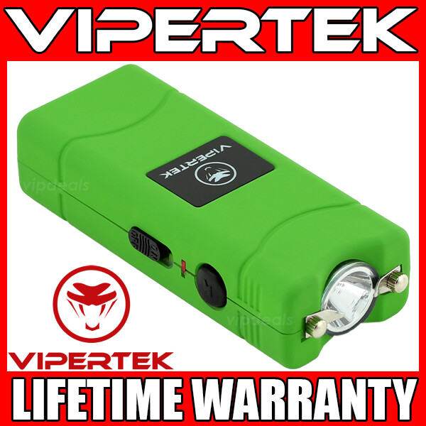 VIPERTEK Stun Gun Micro Mini GREEN VTS-881 390 BV Rechargeable LED Flashlight