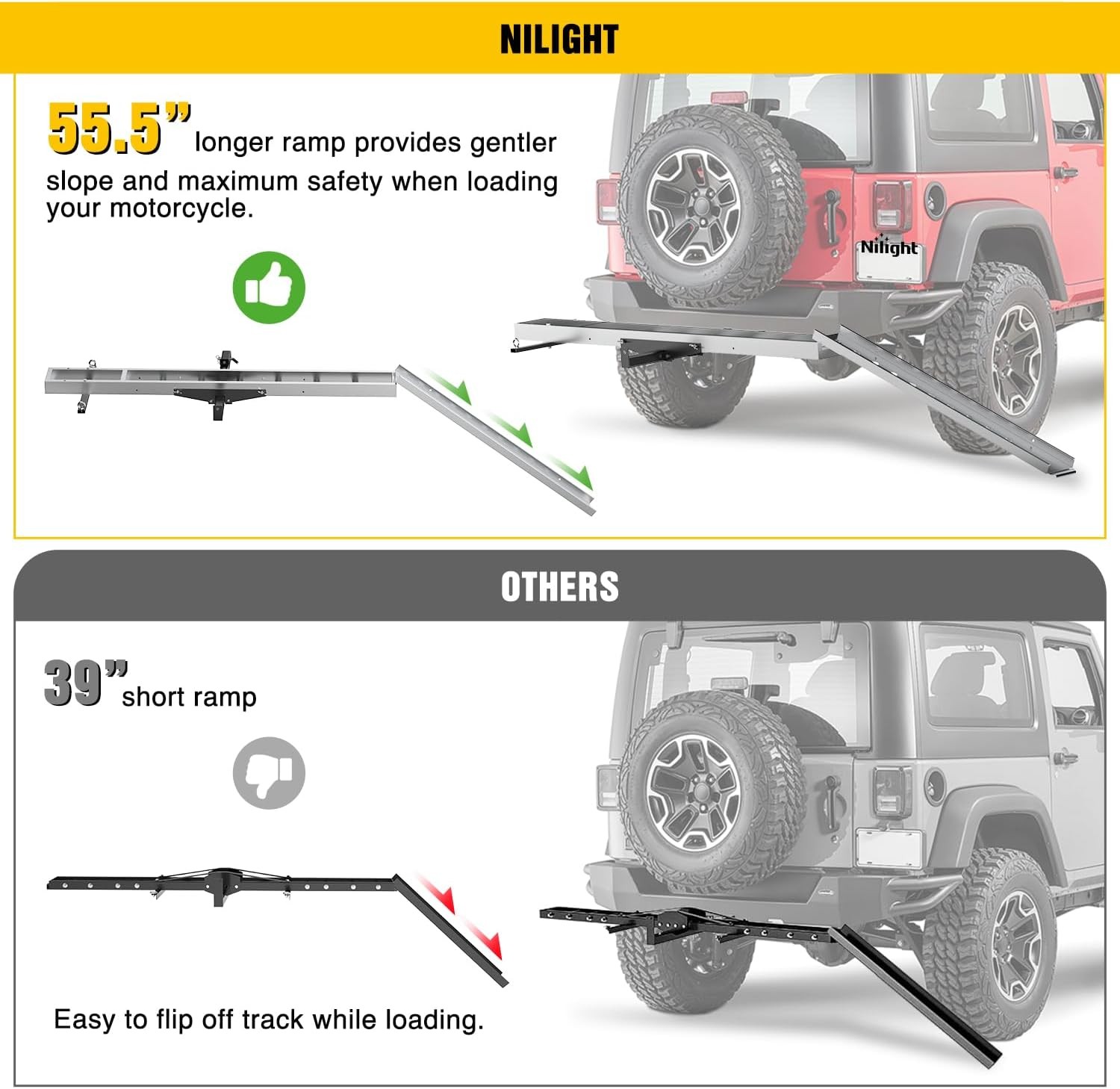 Nilight Motorcycle Hitch Carrier 400LBS Robust Aluminum Dirt Bike Hitch Hauler