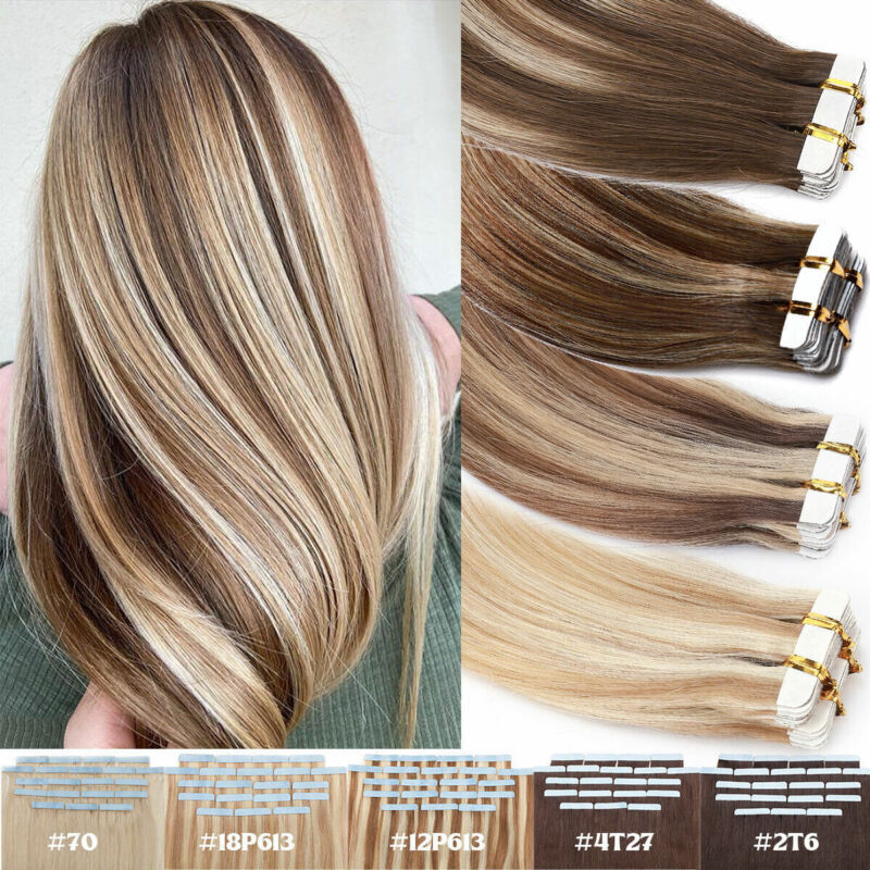 CLEARANCE Tape In 100% Real Remy Human Hair Extensions Skin Weft Full Head Ombre