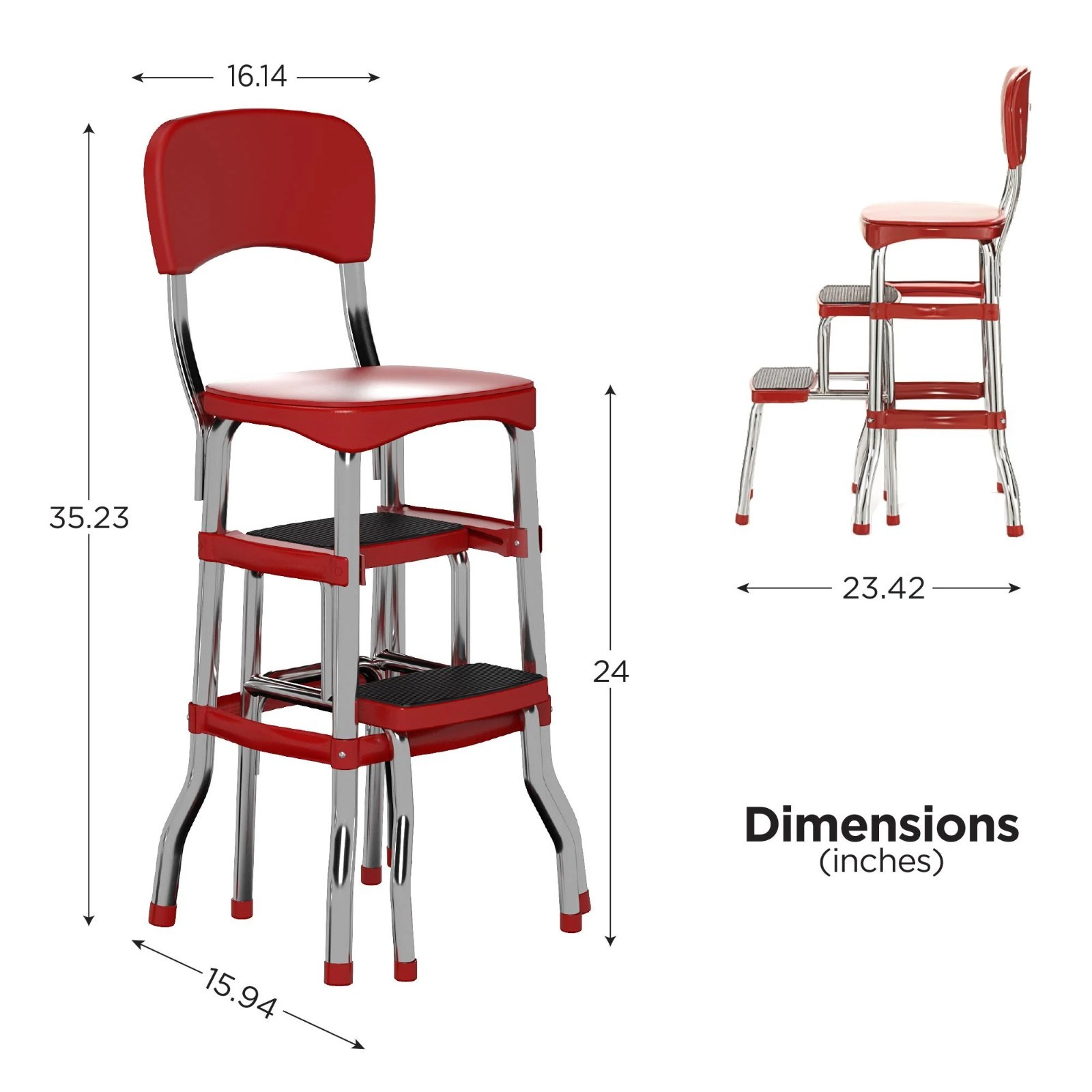 NEW! COSCO Stylaire Retro Chair + 2-Step Steel Step Stool w/ Pull-Out Steps, Red