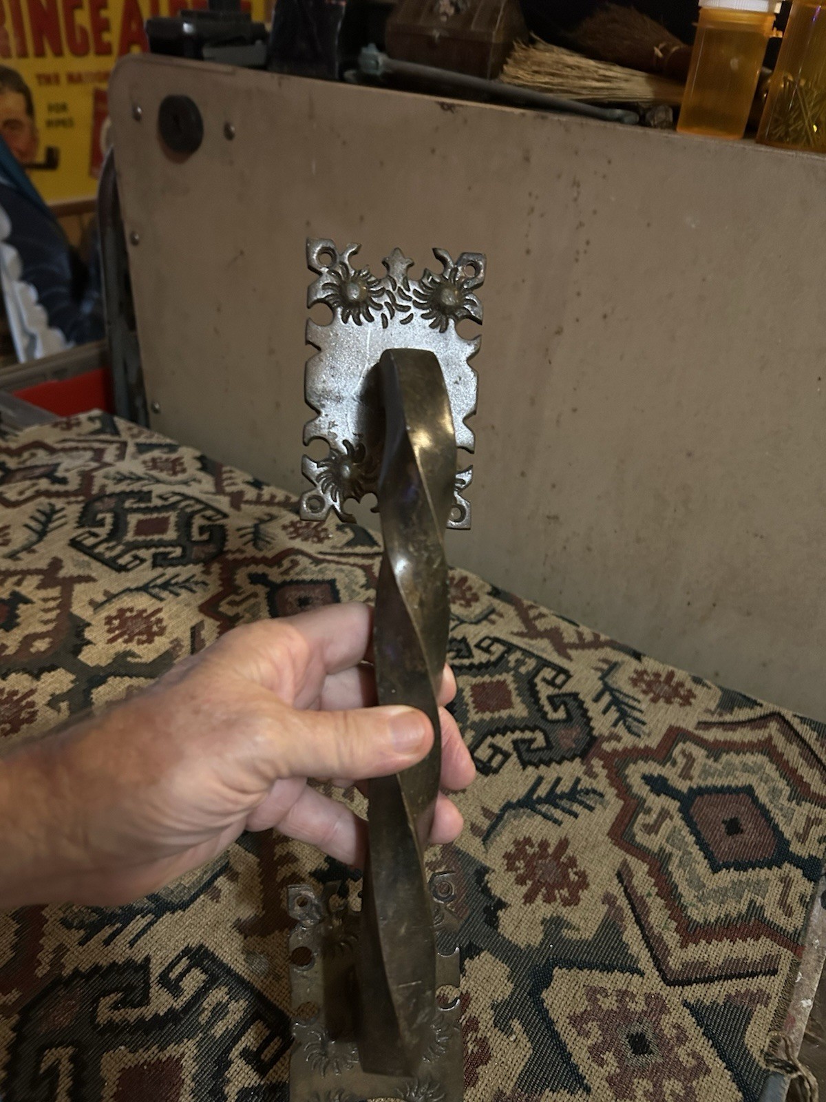 Antique Brass Door Pull With Hole For Knob