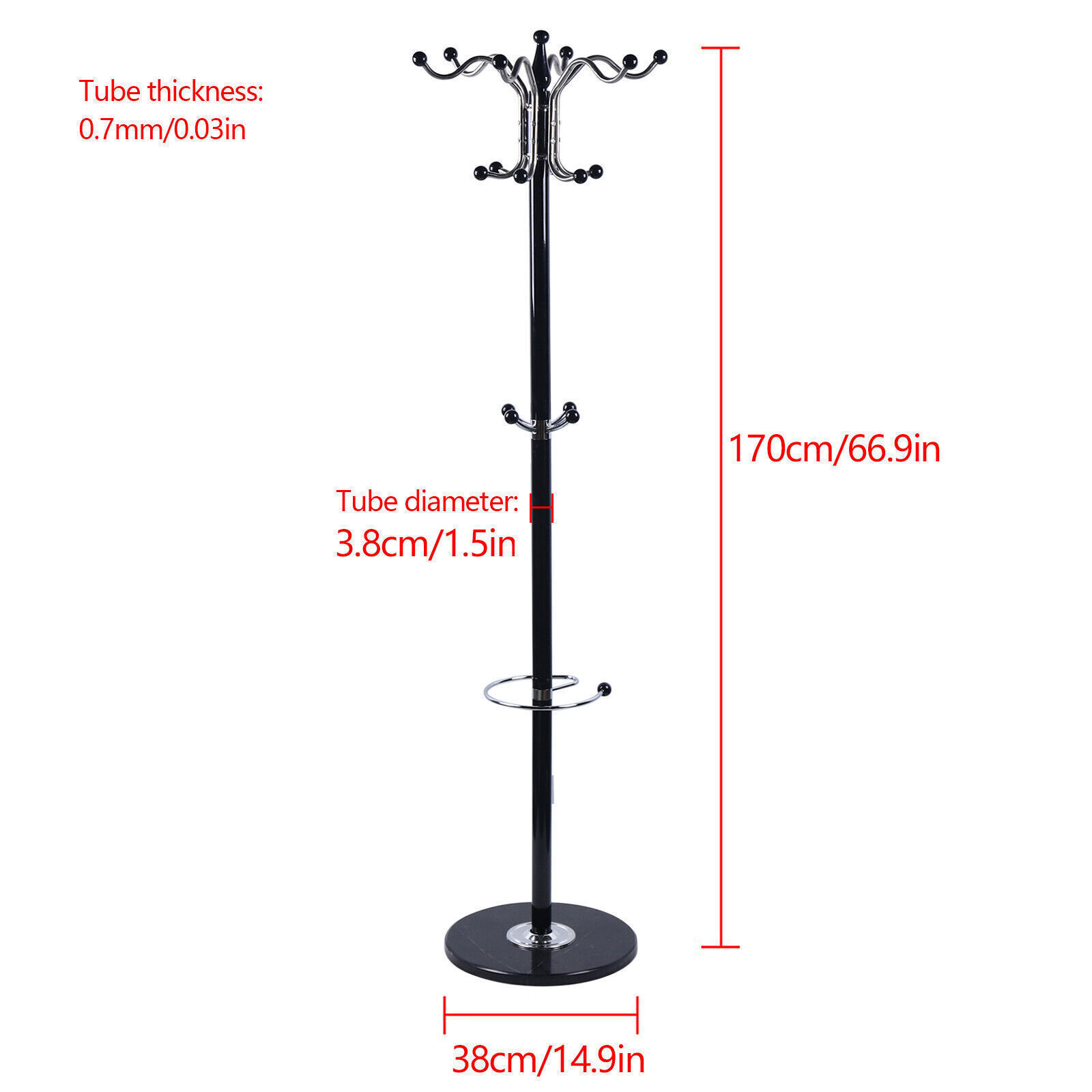 Heavy Duty Coat Rack Hat Bag Stand Tree Clothes Hanger Holder 16-Hook Organizer