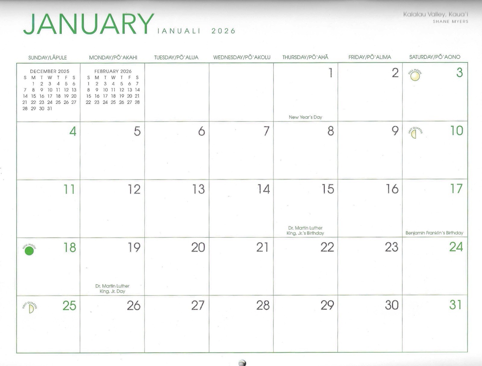 2026 Hawaii Wall Calendar – Scenic Island Photos & Hawaiian Holidays All Year