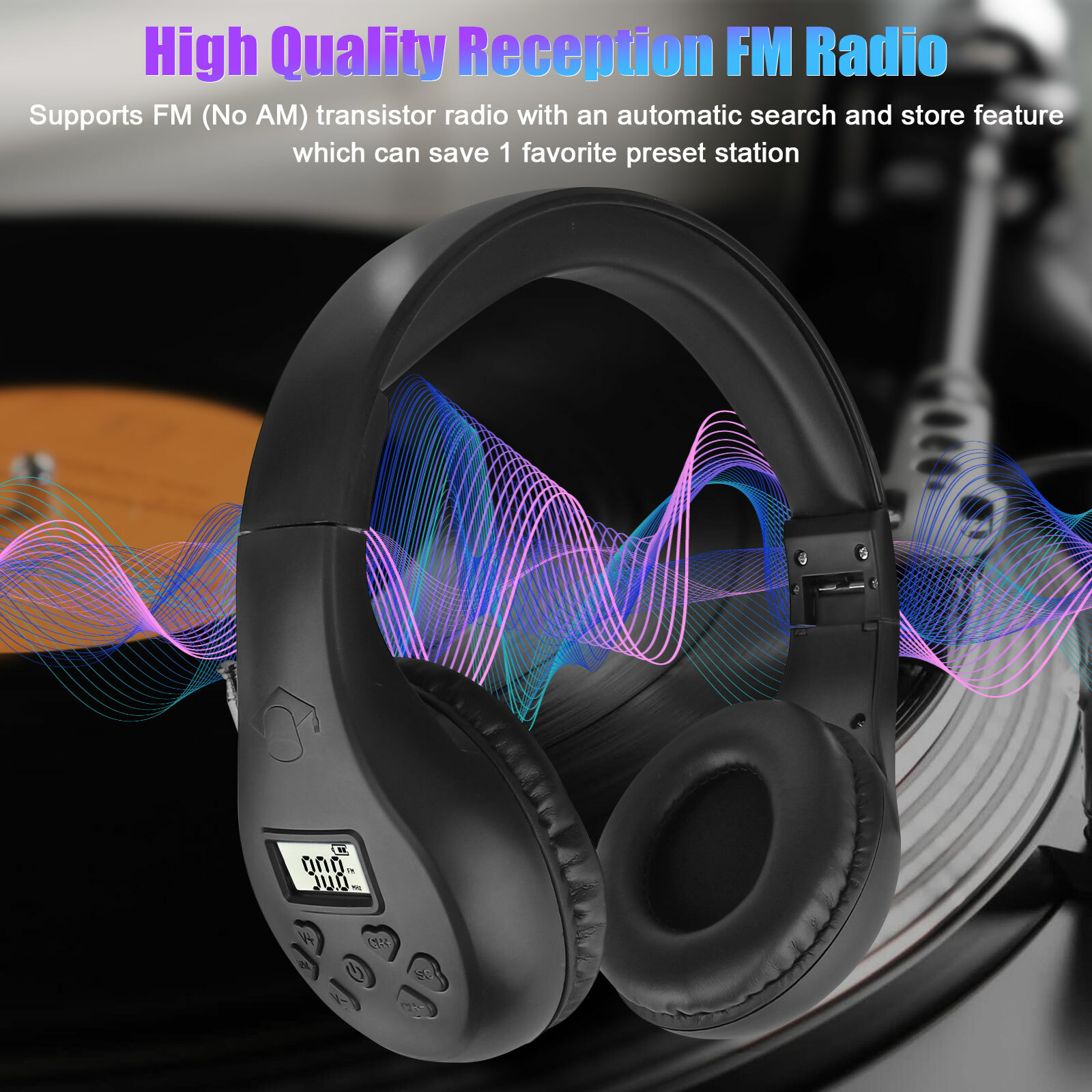 Foldable FM Radio Reception Headphone Stereo Bass Sound Noise Reduction Headset
