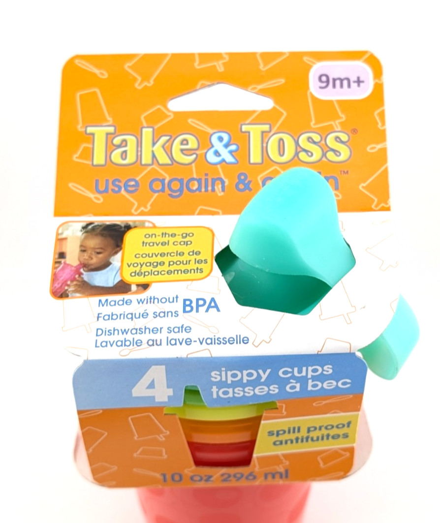Take & Toss On The Go Spill Proof Sippy Cups 9 Months+ 4 Pack 10 fl oz