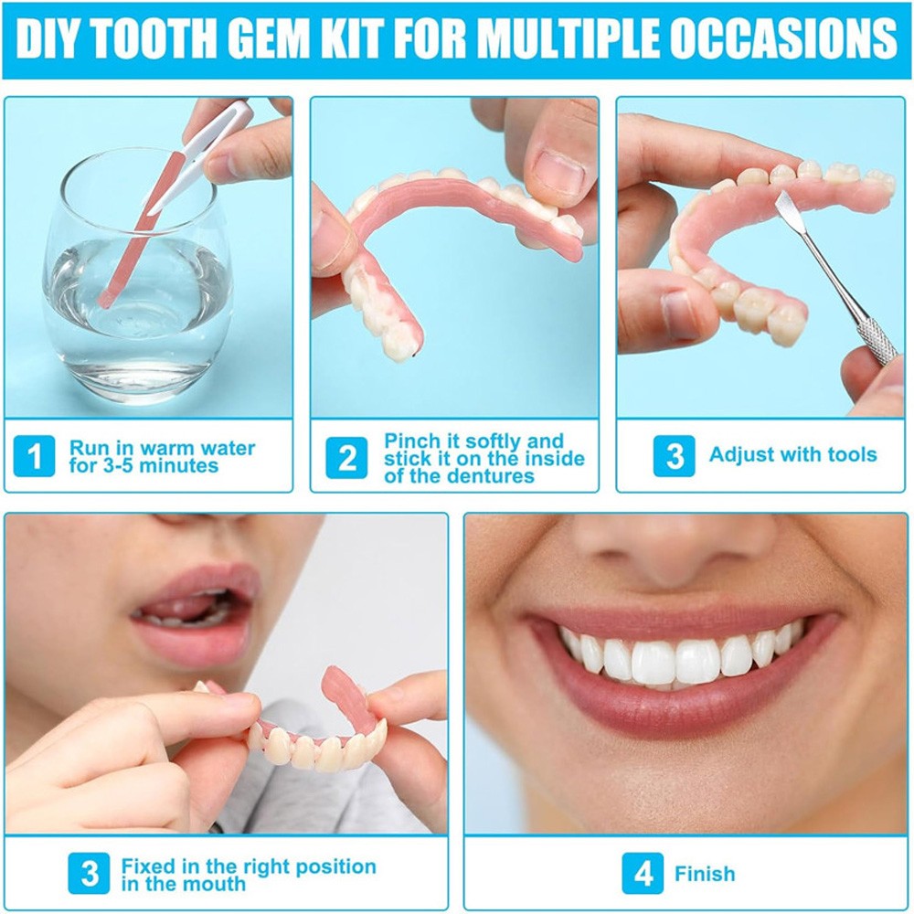 2 Set DIY Dentures Fake Teeth Kits Top and Bottom Dentures Temporary Fake Teeth