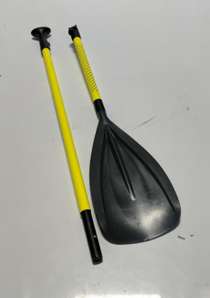 is a pair of genuine Sea-Doo paddleboard paddles in vibrant yellow, designed for