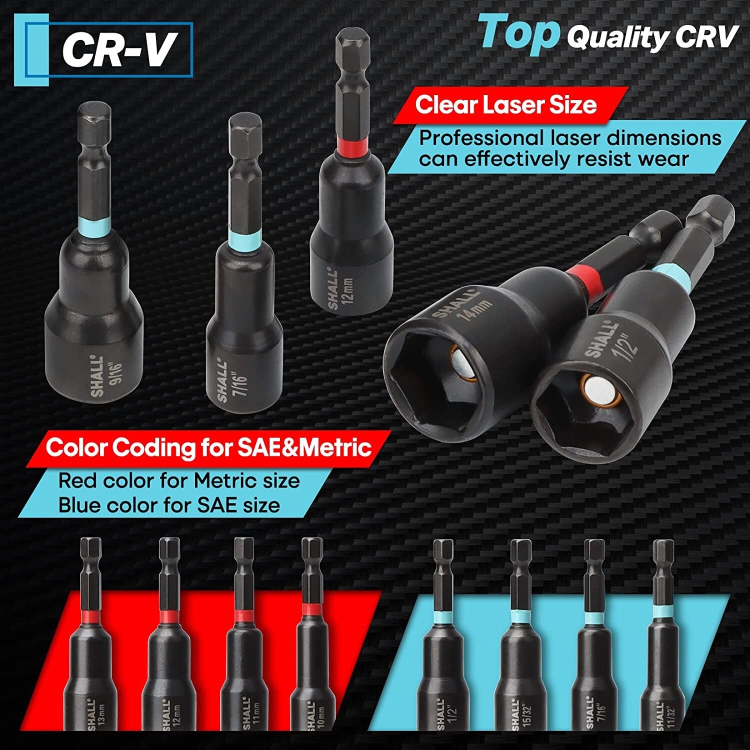 SHALL 29PC Magnetic Hex Nut Driver Set,1/4 " Shank SAE & Metric Power Drill Bit