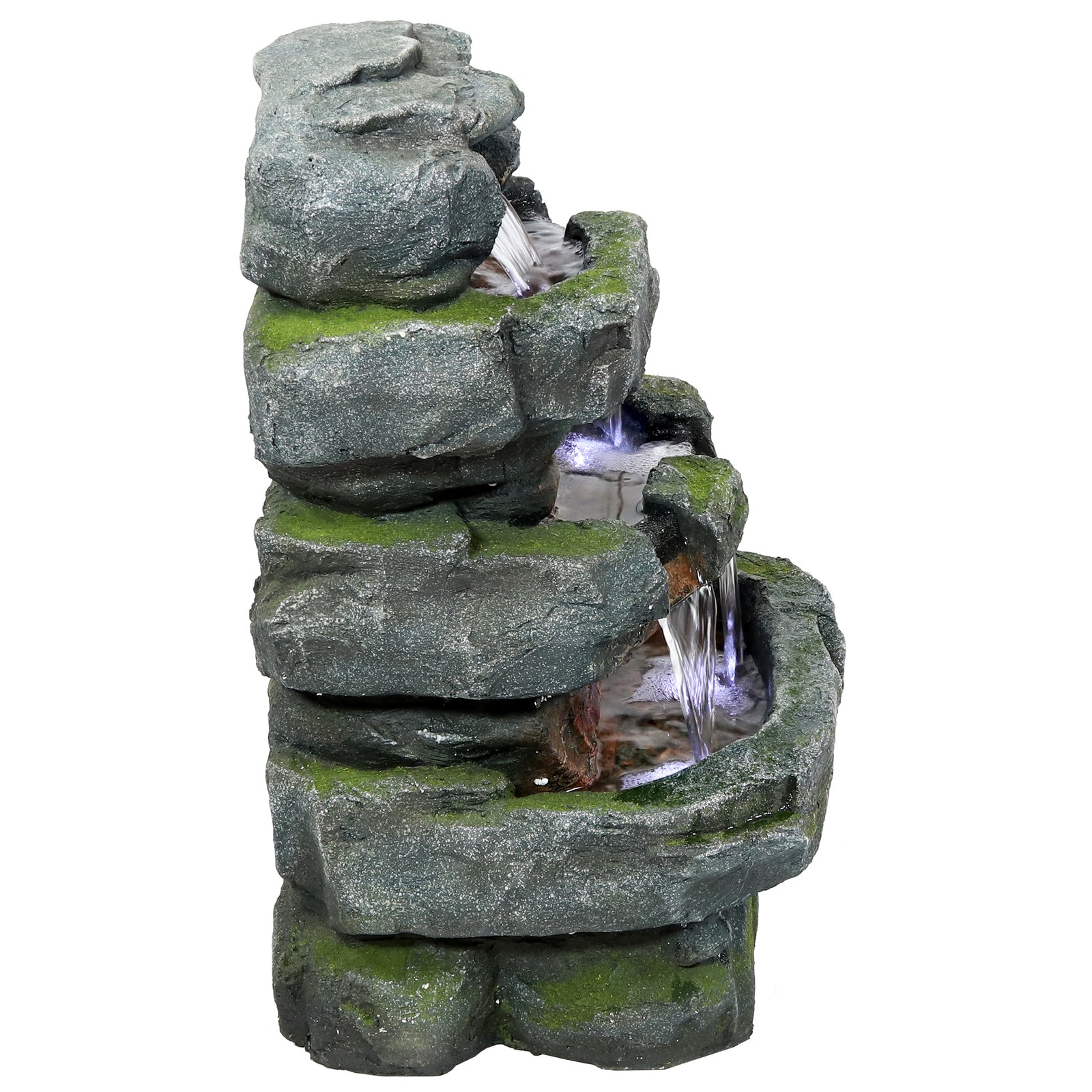 Electric Tiered Stone Waterfall Fountain with LED Lights - 23 in by Sunnydaze