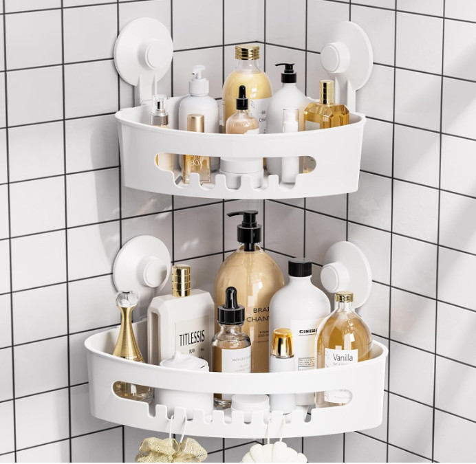 2 Pack Suction Cup Adhesive Shelves, NO-drilling Heavy Duty Storage Racks