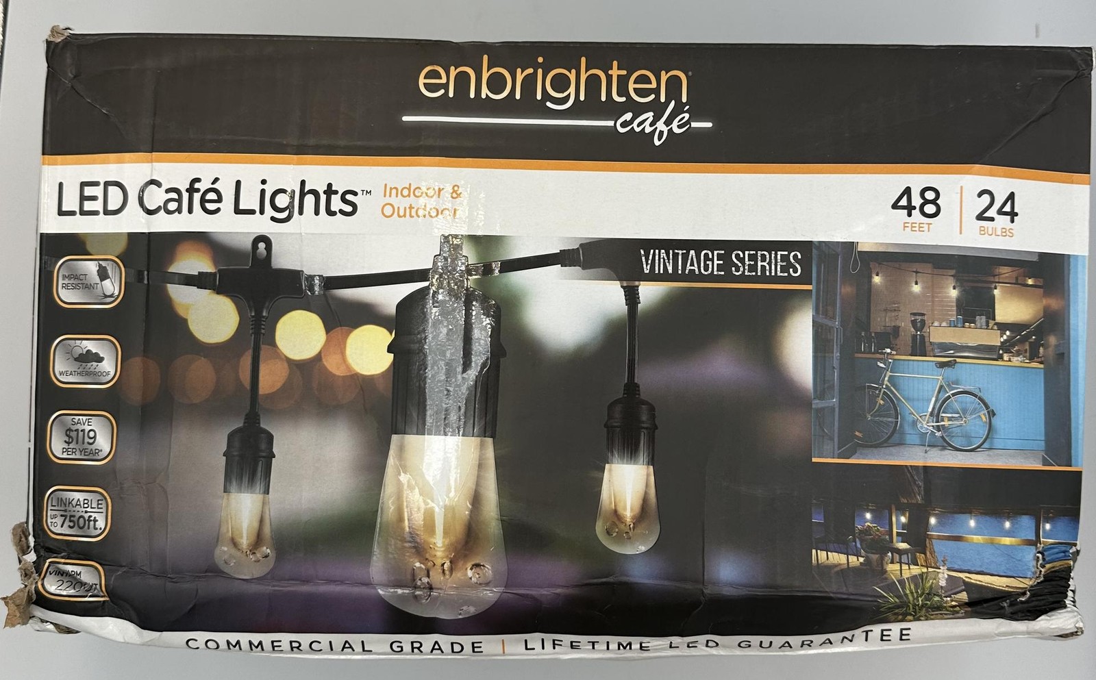 Enbrighten LED Cafe Indoor/Outdoor String Lights 48ft 24 Bulbs 2200K Warm White