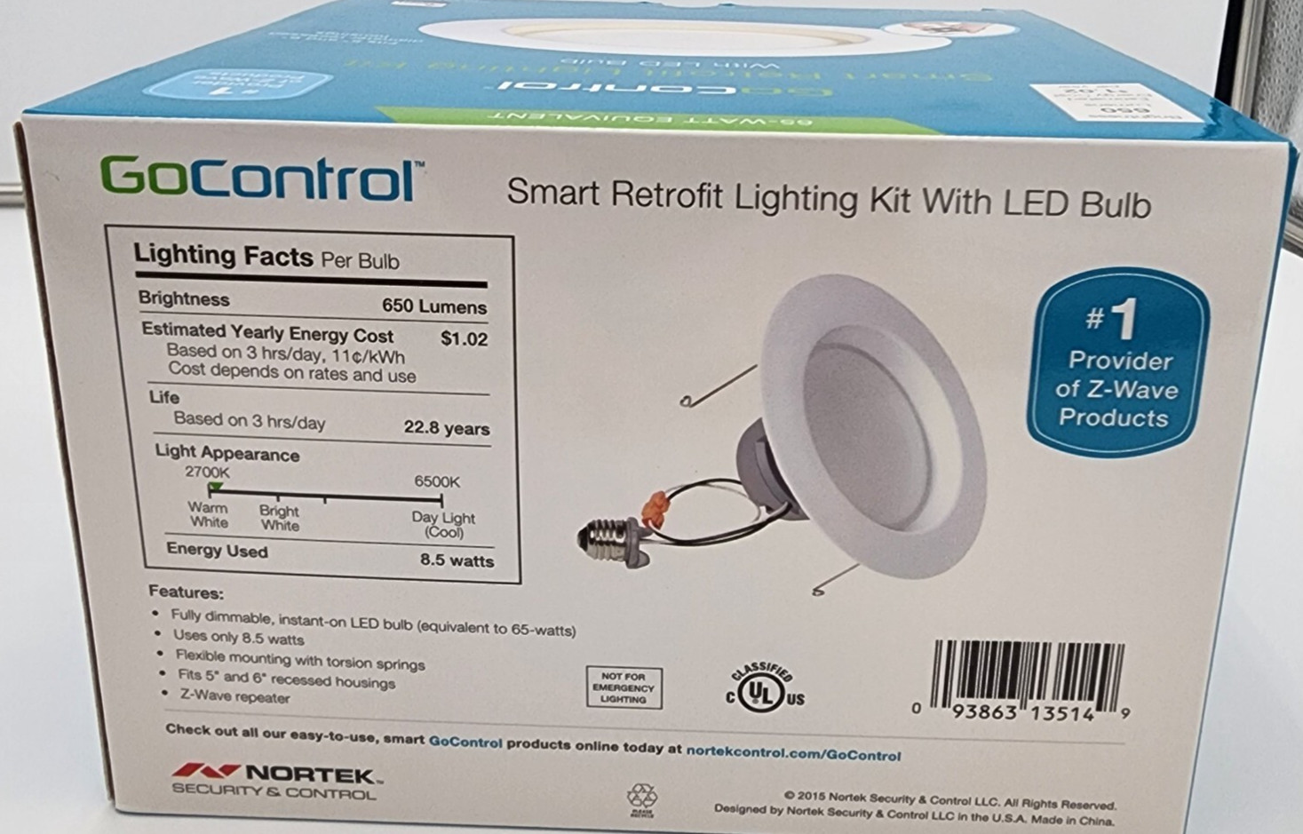 GoControl LB65R6Z-1 Z-Wave Plus Smart LED Recessed Retrofit Light Kit 5"-6" NEW