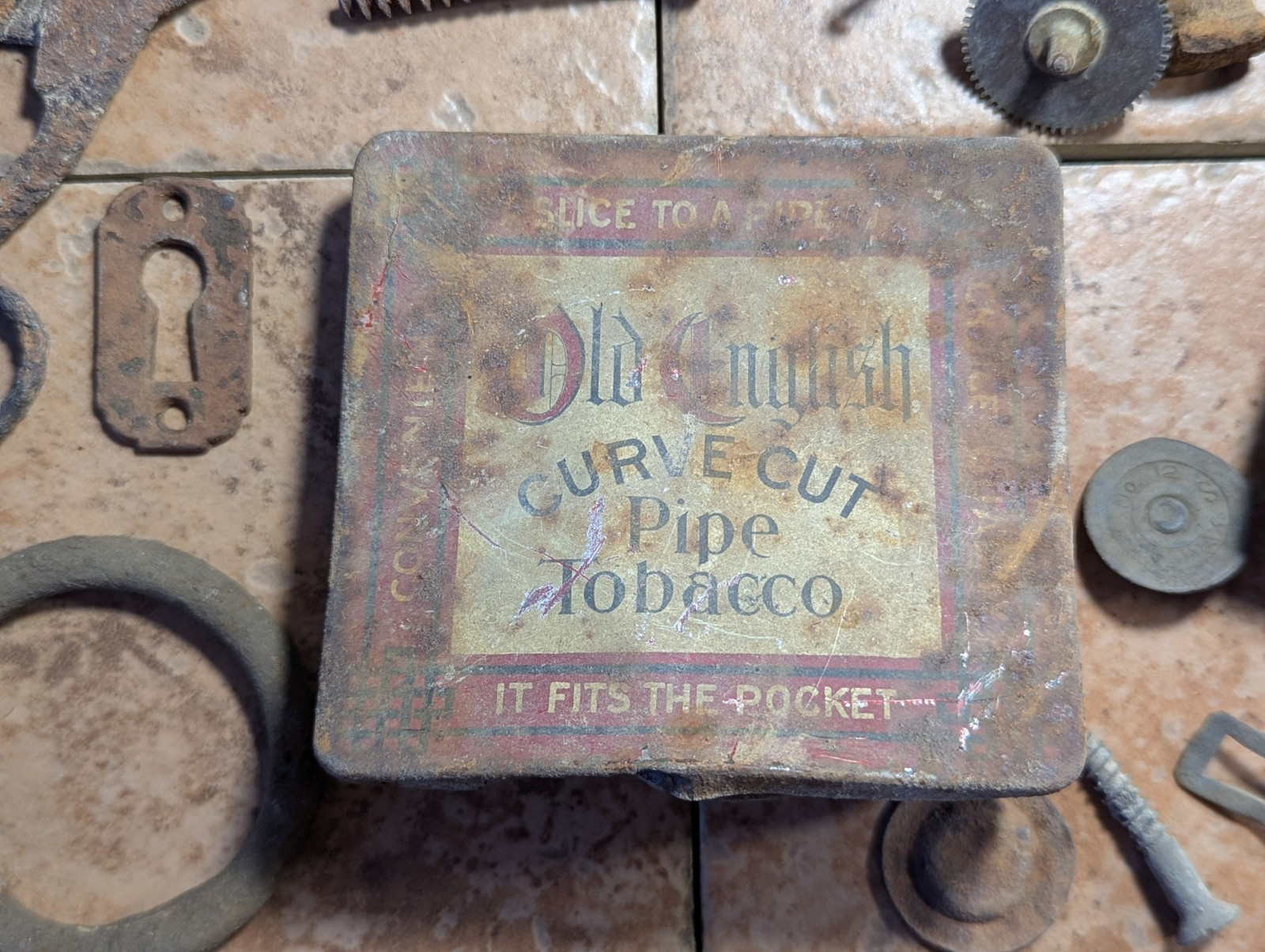 Dug Relics Vintage Iron Axle Grease Tin Door Knob Barrel Spigot Brass Ruler