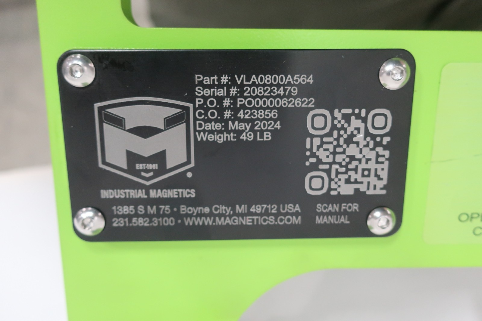 Industrial Magnetics VLA0800A564 Vertical Lift Adapter