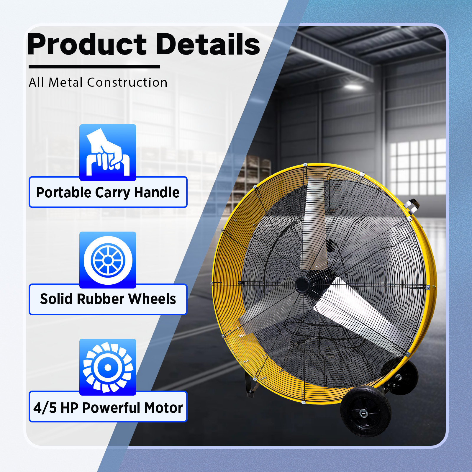 42 IN Portable Drum Fan, MAX 26,700 CFM Shop Fan Heavy Duty, 2-Speed