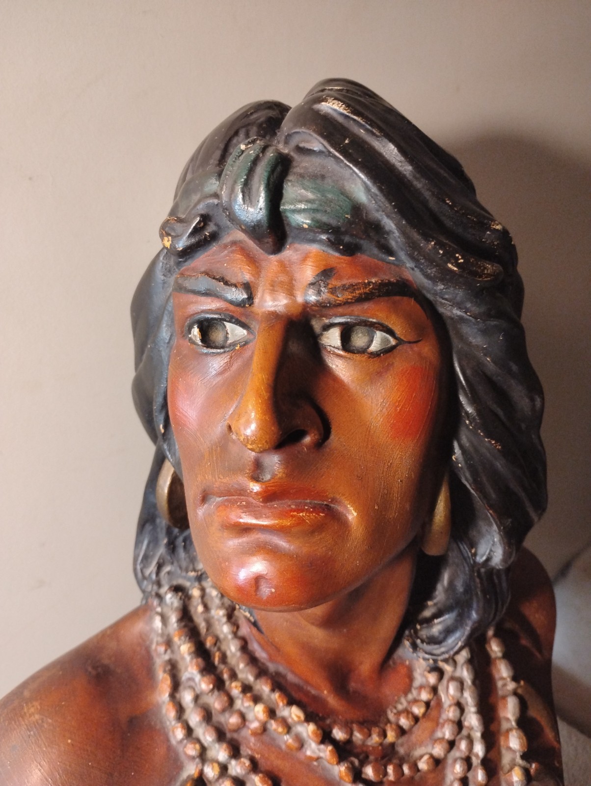 Vtg Hiawatha Native American Chalkware Bust Figure Cigar Store Statue SUPERB 21"
