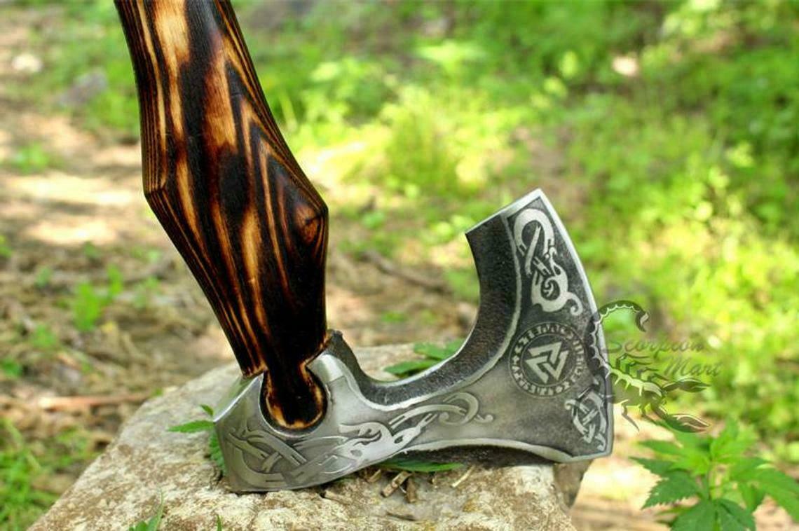CUSTOM HAND FORGED Carbon Steel Viking VALHALLA Axe Tomahawk Throwing Axe+Sheath