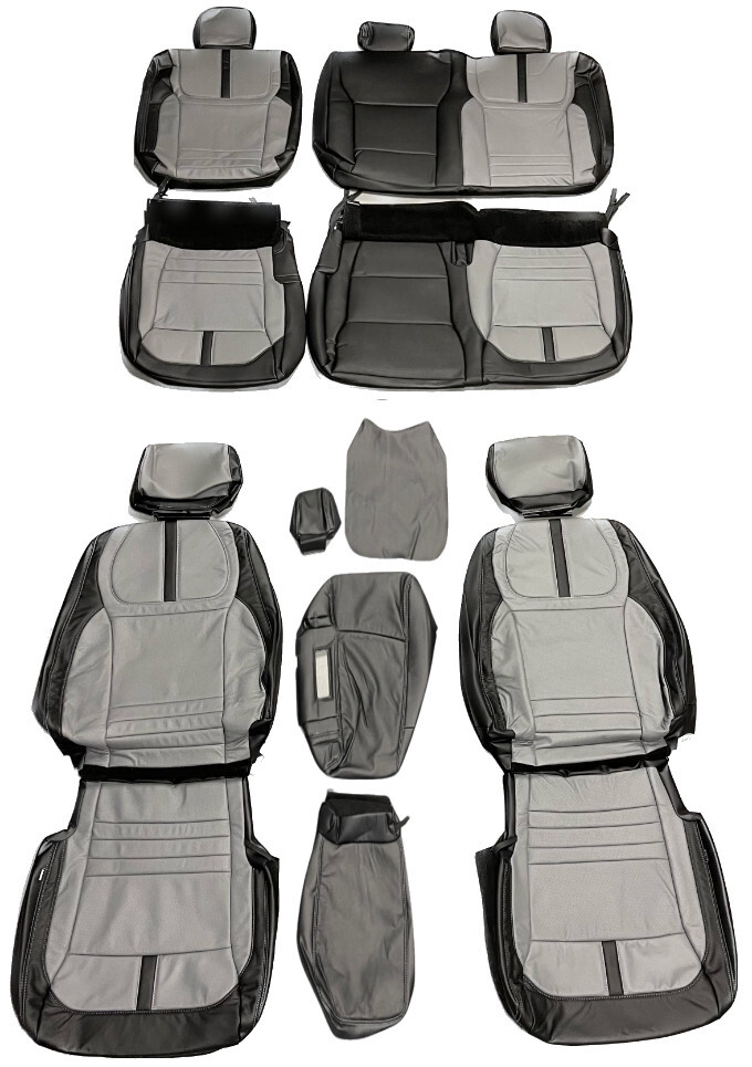 Black & Gray Leather Seat Covers for 2023-25 Ford F250 F350 STX XL XLT Crew Cab