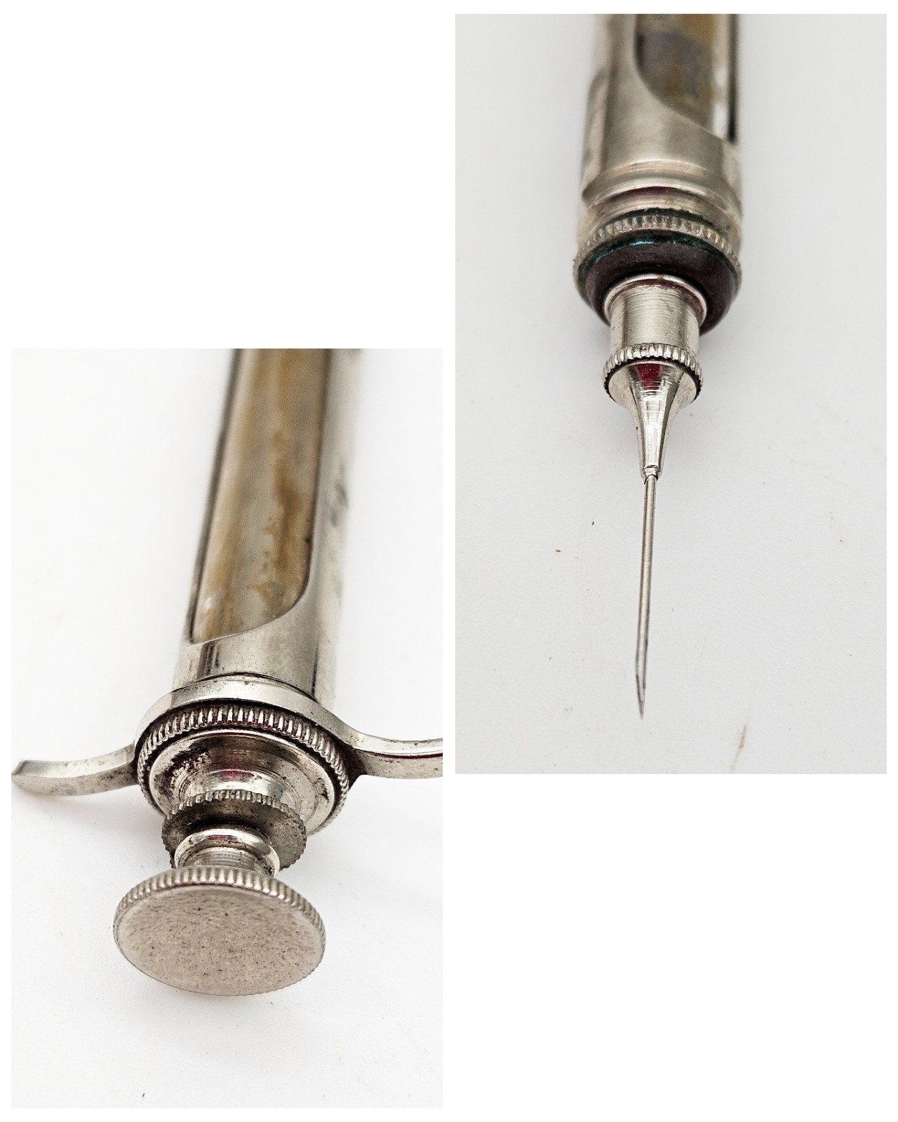 Antique Medical Surgical Glass Metal Syringe Hypodermic Leather Case Set Needle