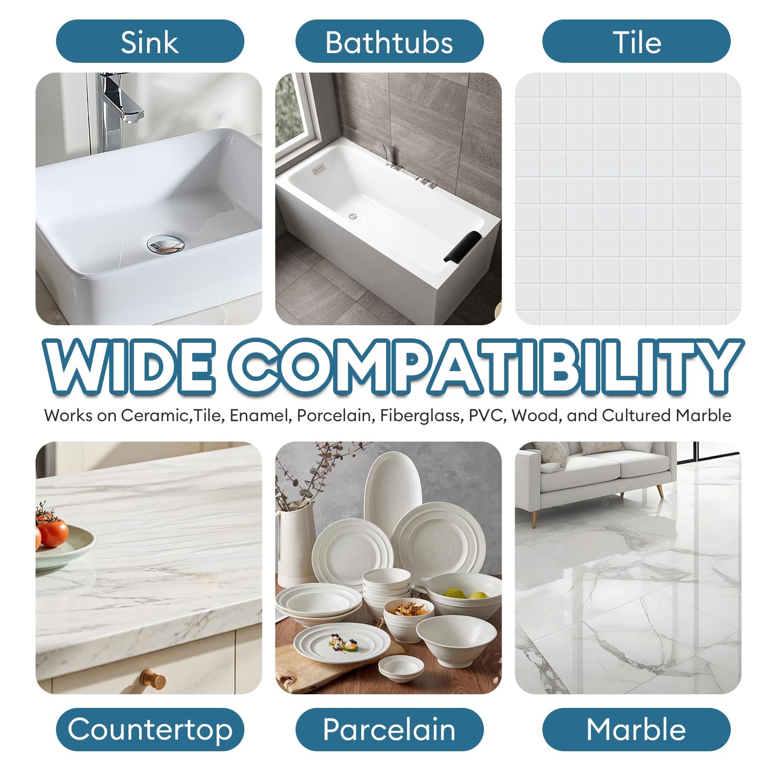 Tub and Tile Paint High-Gloss, White Touch Up Porcelain Paint Repairs Scratch...