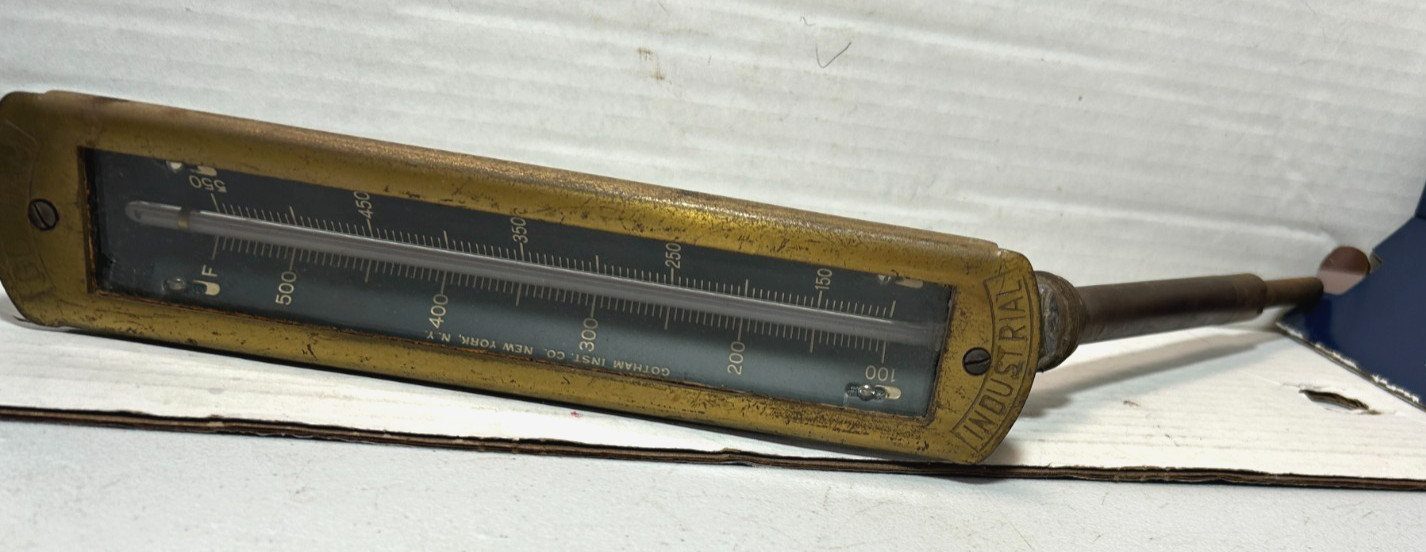 Antique Steam Boiler Steampunk Thermometer Gotham Industrial, 550 F Cast Bronze
