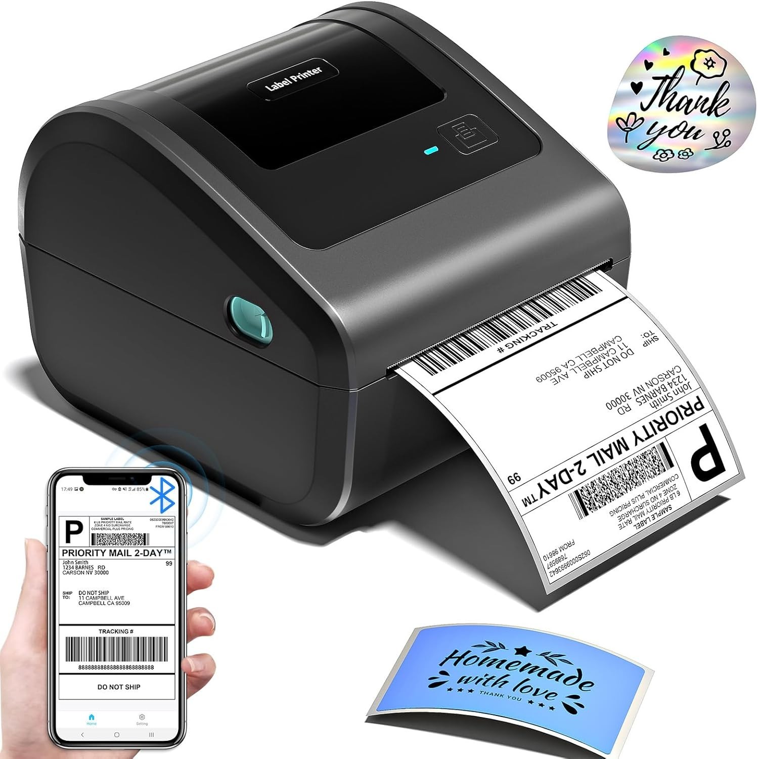 Thermal Label Printer Bluetooth 4x6 Printer for Shipping Label USPS FedEx UPS