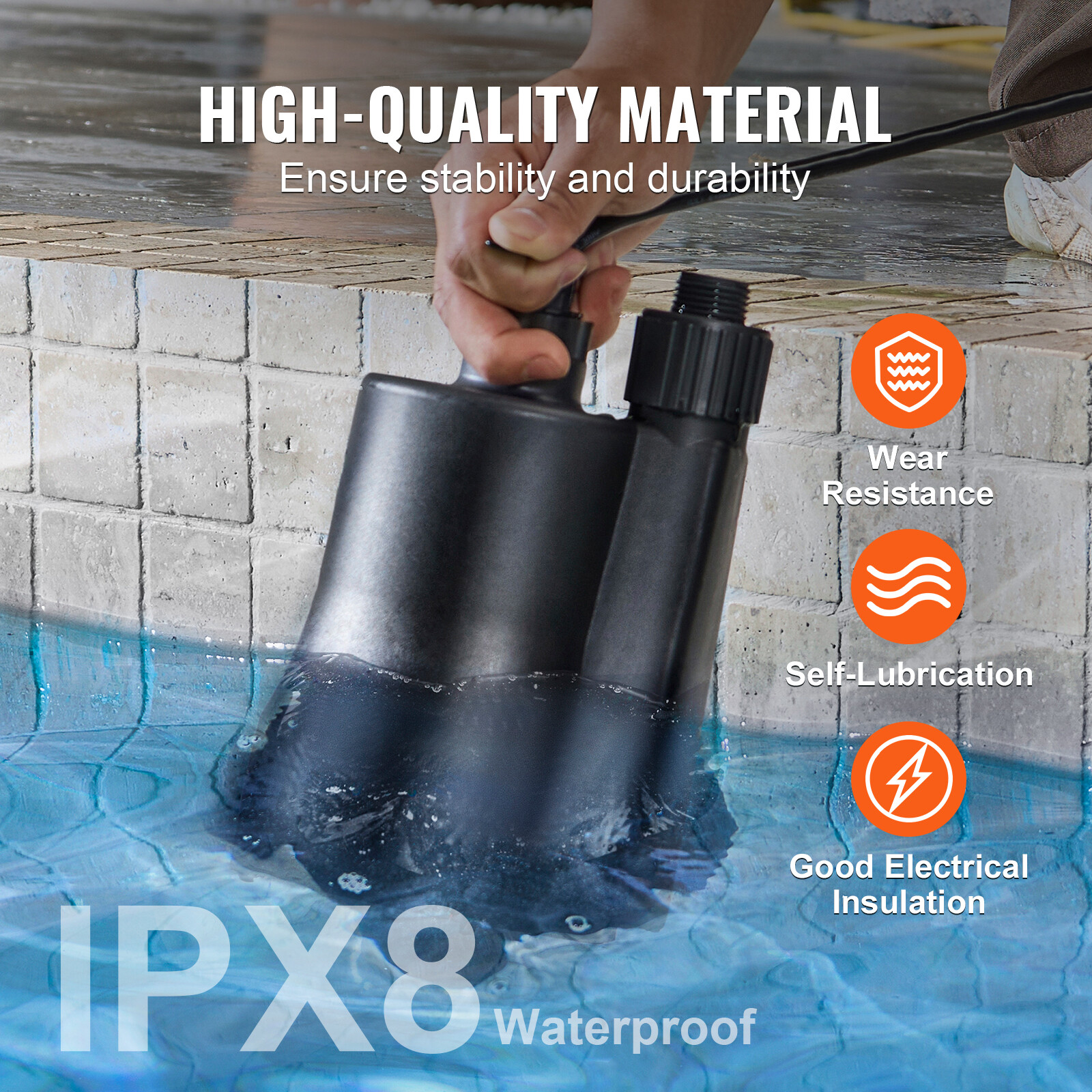 VEVOR Submersible Utility Pump Sump Pump 1/3 HP 2450 GPH 30 ft Head Water Pump