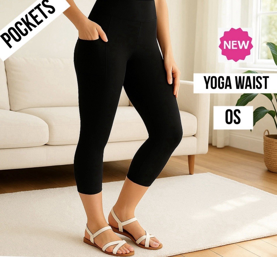 NEW OS Women's Black Pocket Capri Leggings (Feel Soft as Lularoe)