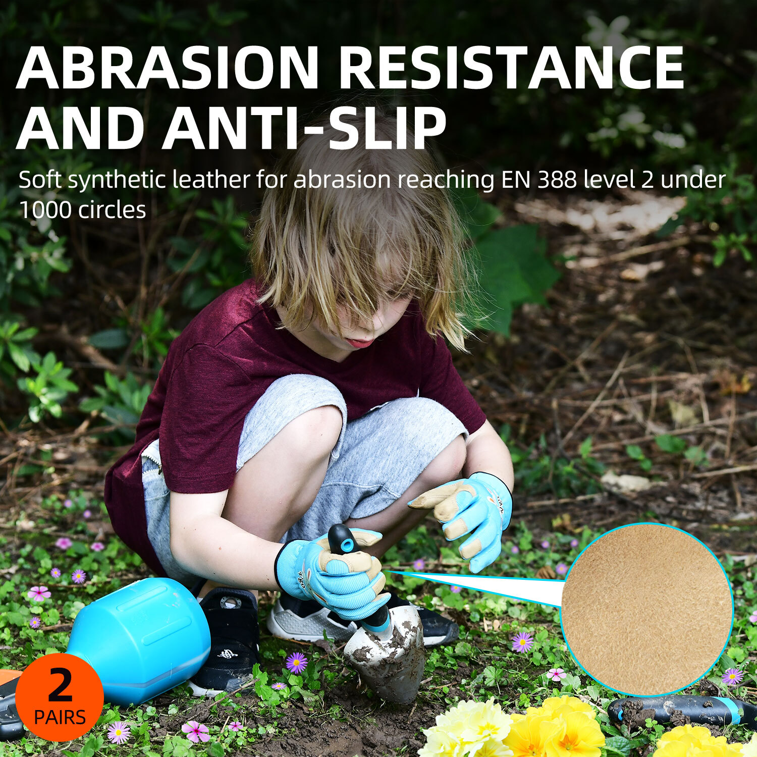 Vgo 2 Pairs Kids Gardening, Lawning, Working Gloves(2Colors, KID-SL7362)