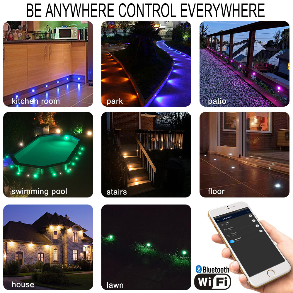Wifi Bluetooth Black 45mm RGBWW LED Deck Patio Stair Step Soffit up/Down Lights