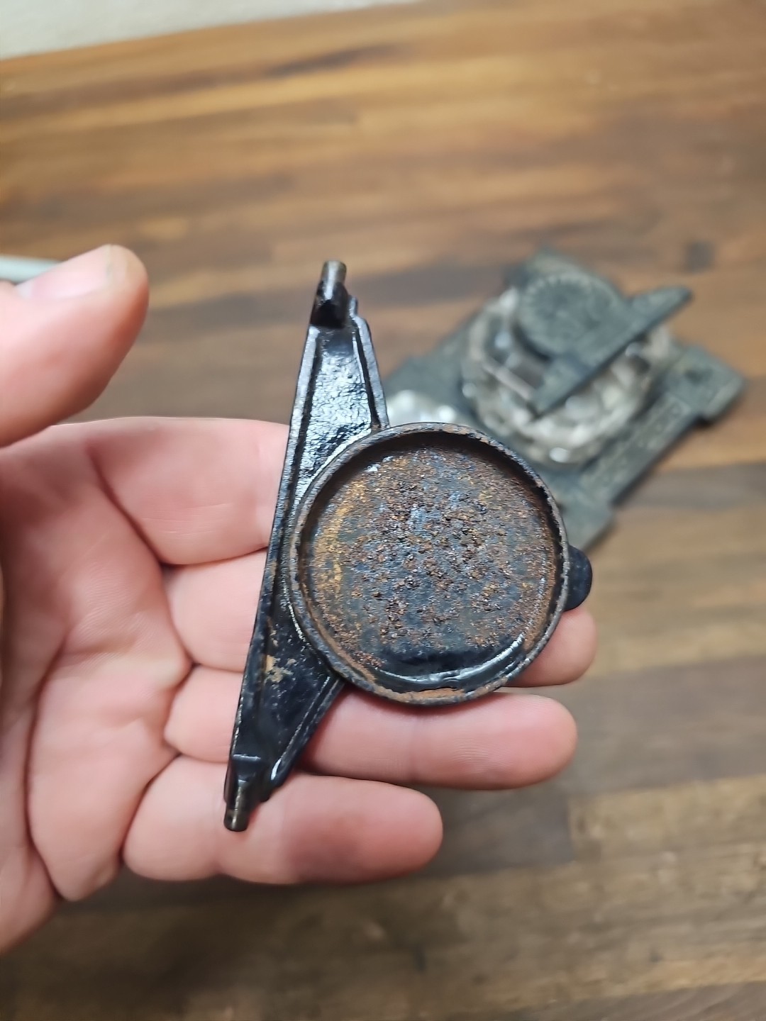 B34- Antique Victorian Cast Iron Double Inkstand with Inkwells incomplete 1800s