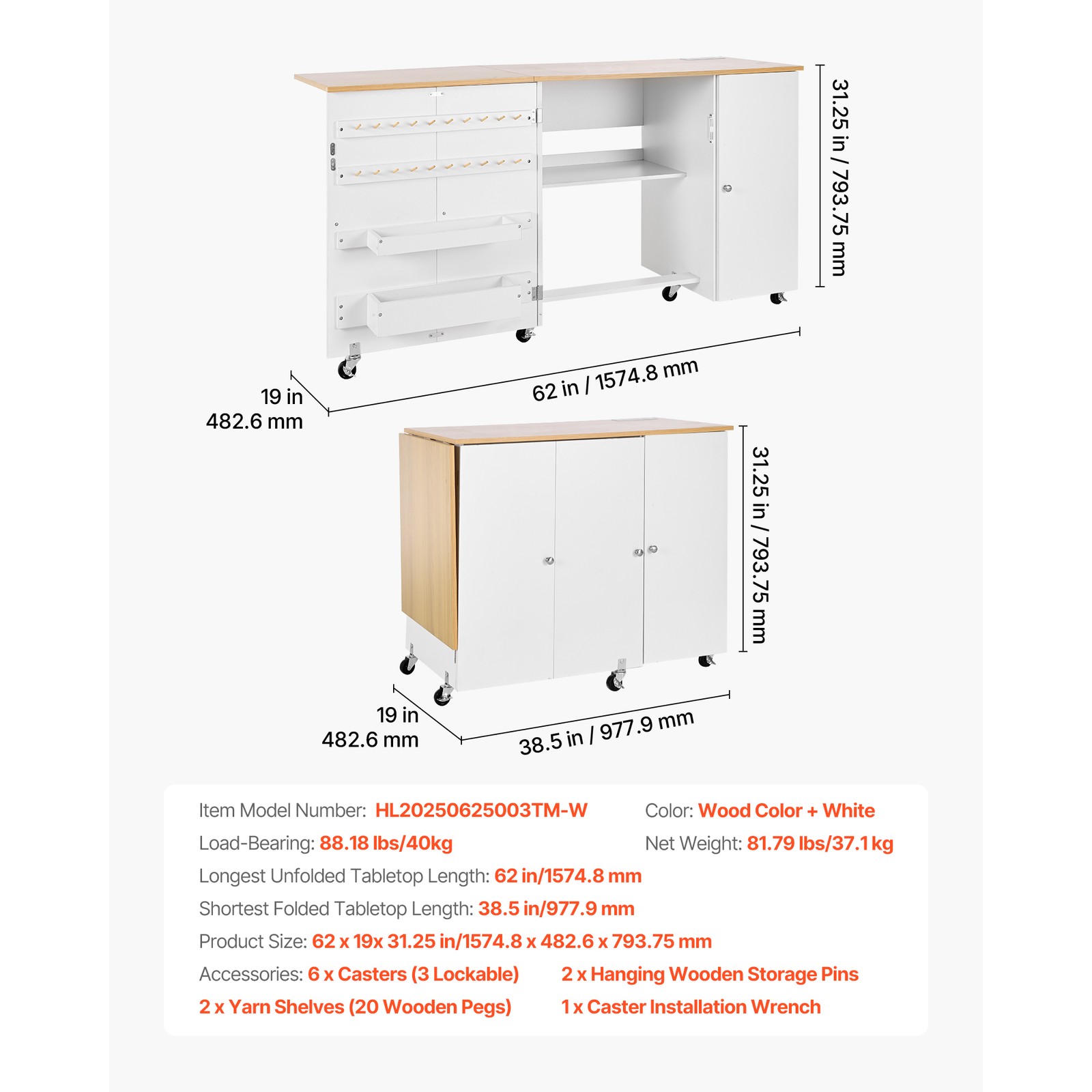 Uimoso Folding Sewing Table with Multipurpose Design andBuilt-In ChargingStation