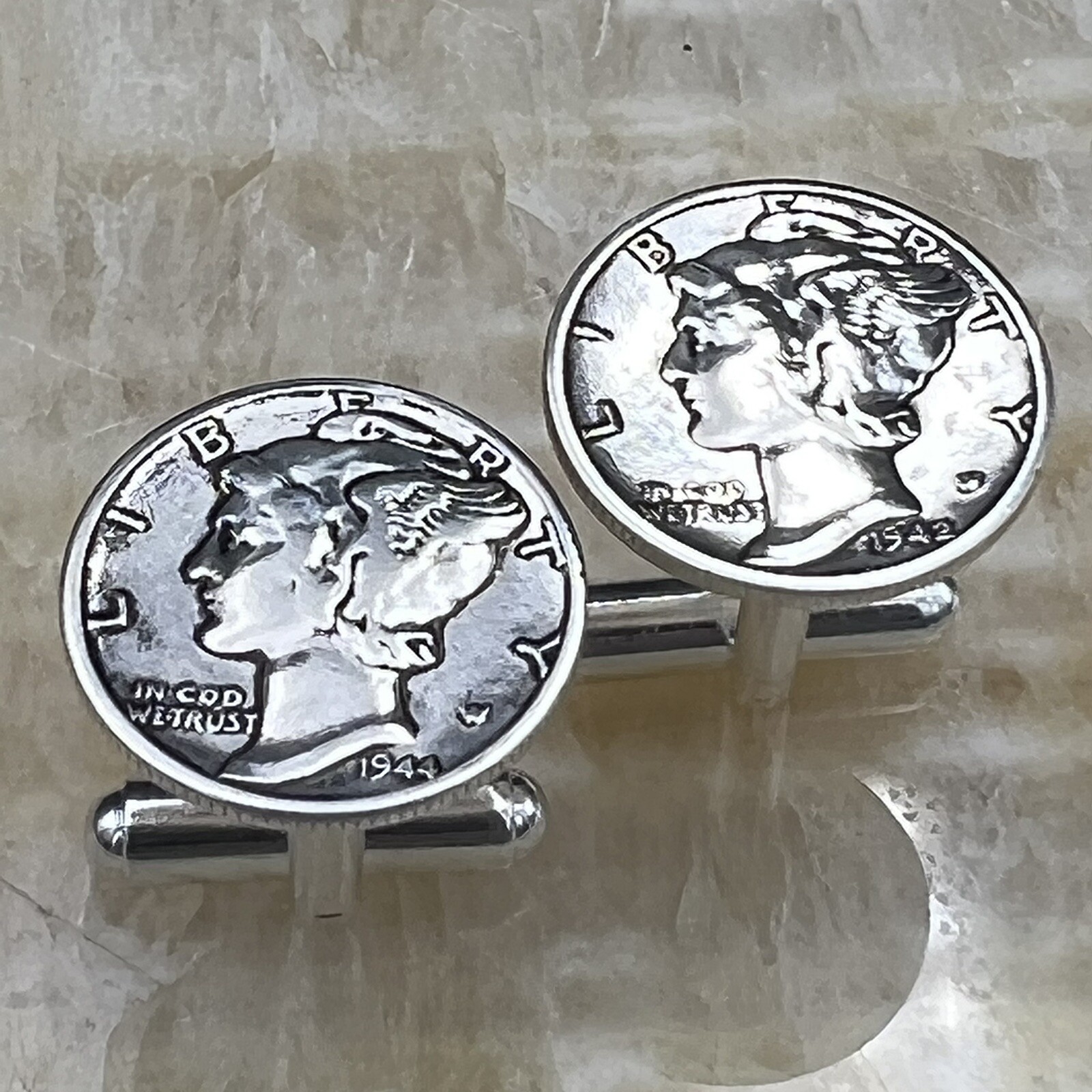 New Cufflinks w/ Vintage 90% 900 Silver Mercury Dime Coin 10 Cents Money