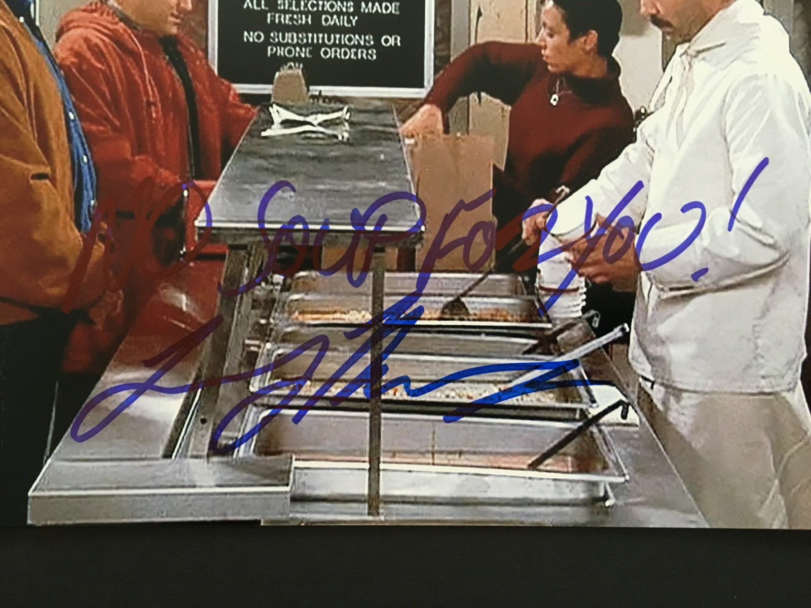 LARRY THOMAS "SOUP NAZI" AUTOGRAPHED " NO SOUP FOR YOU" 8 X 10 PHOTO