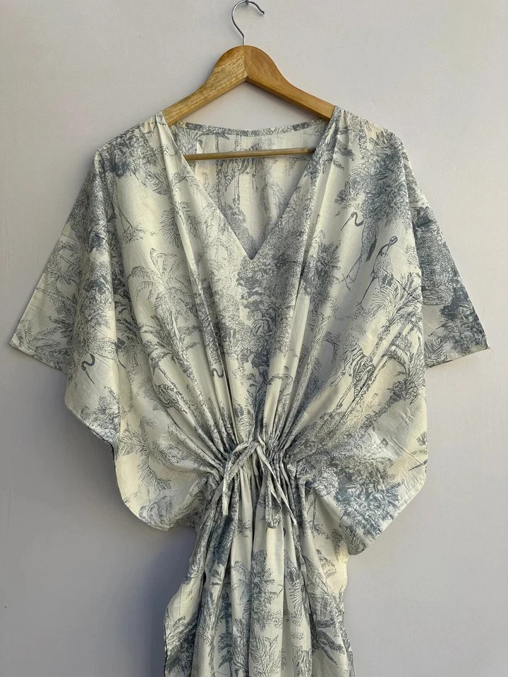 New Indian Vintage Cotton Long Beach Maxi Kaftan Dress One Size Caftan Kimono