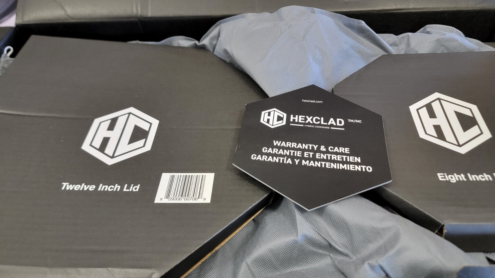 HexClad Hybrid 7-Piece Cookware Fry Pan Set 8”  10”  12” Inch W/ Lids & 12” Wok