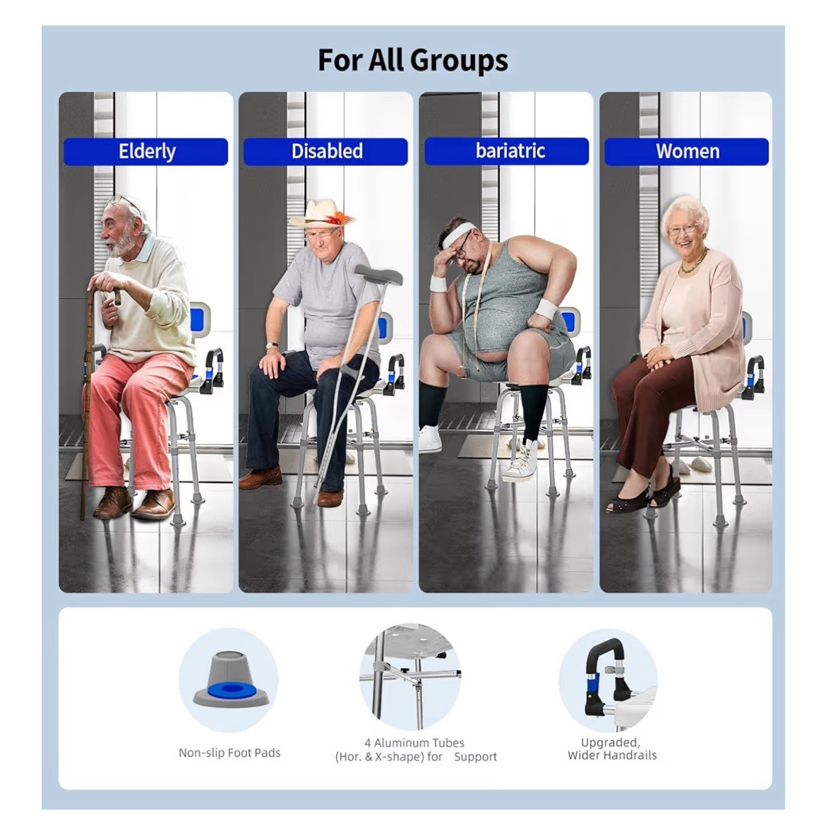 Swive Shower Chair with Arms and Back Heavy Duty 500 lbs for shower bath