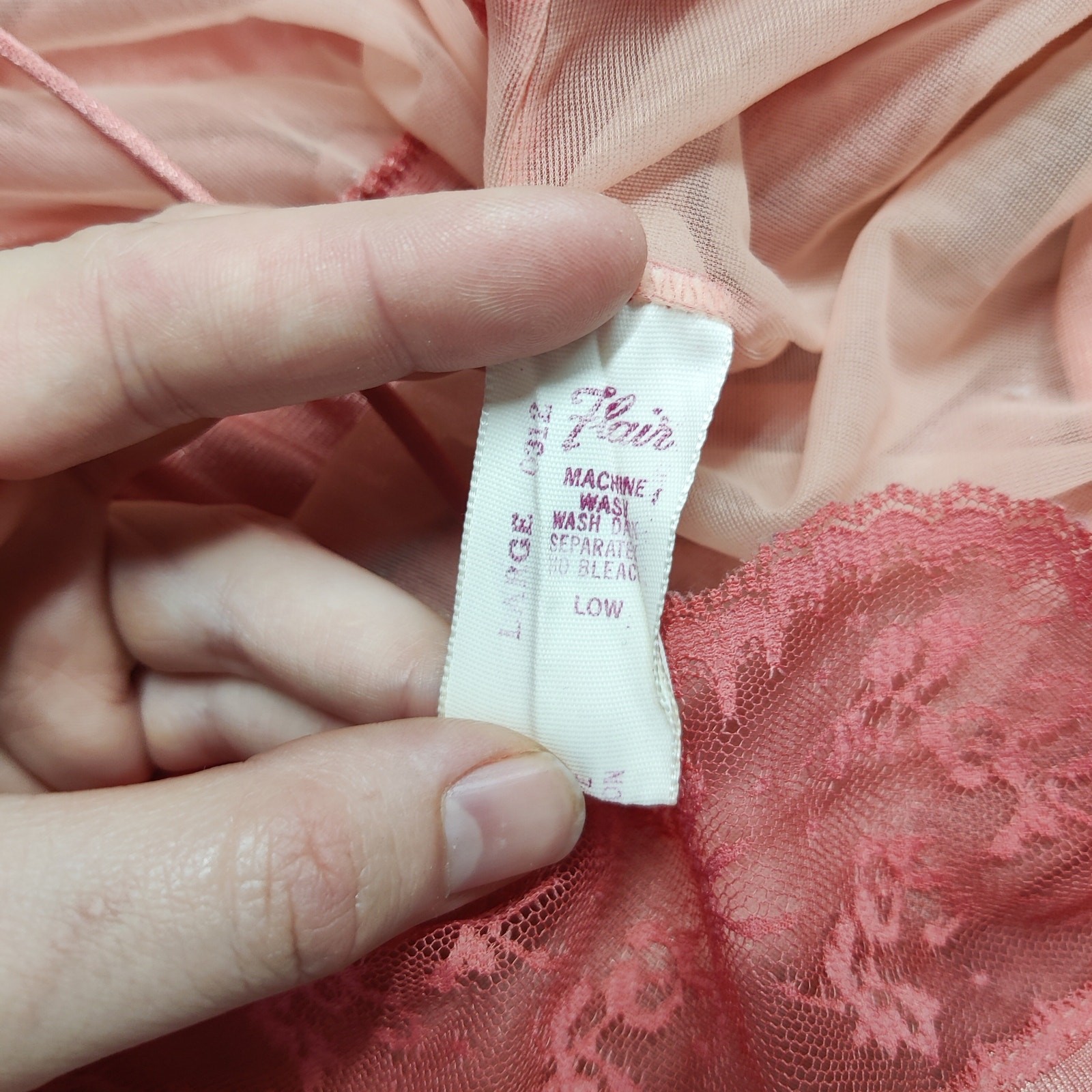 Vtg Union Made Lace Nylon Maxi Slip Dress Large Peachy Pink Fairy Coquette Girl