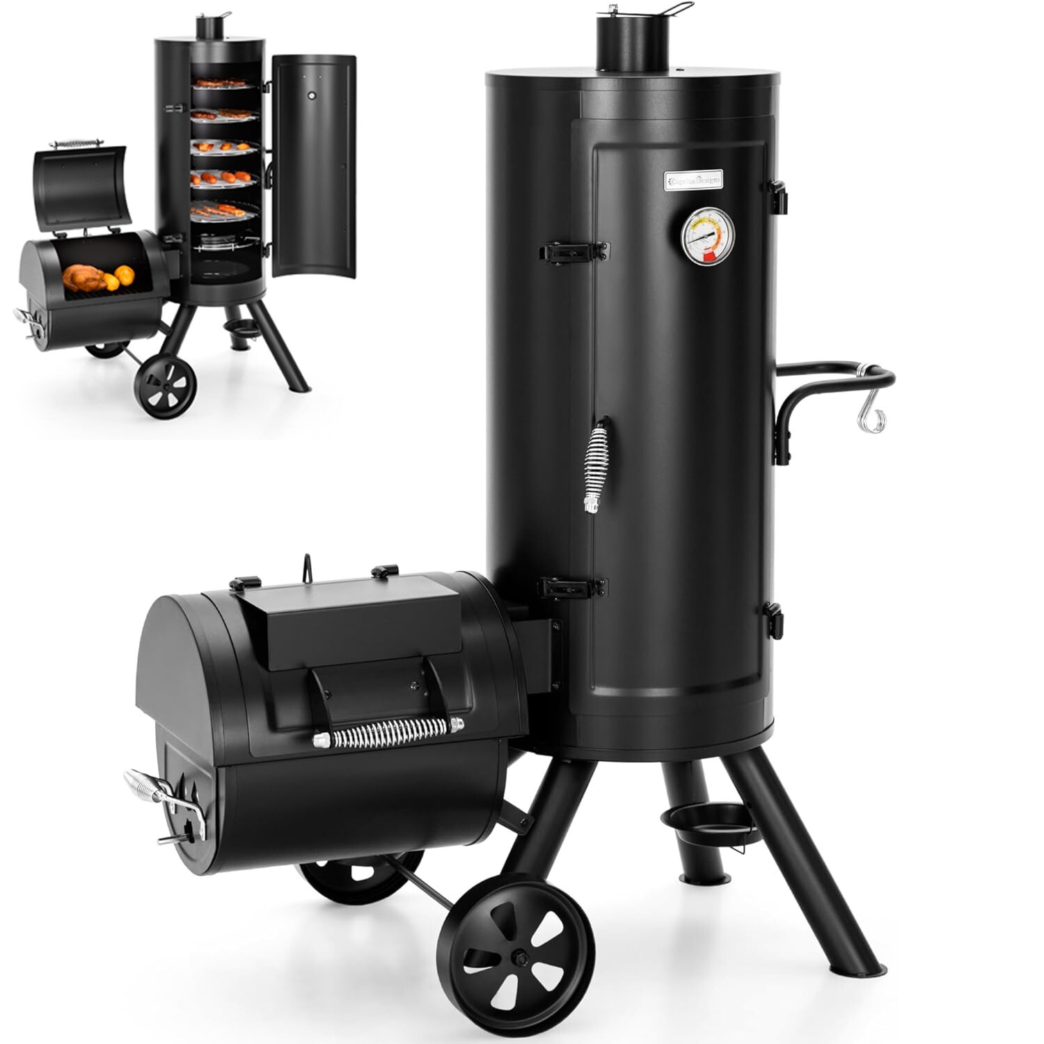 Heavy Duty Vertical Offset Charcoal Smoker Grills Extra Large Outdoor BBQ Grill