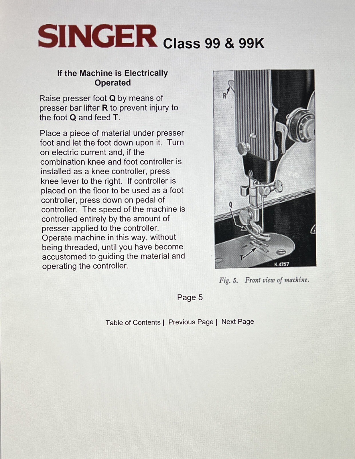 Singer 99 & 99K Sewing Machine Instructions User Manual Guide Bound