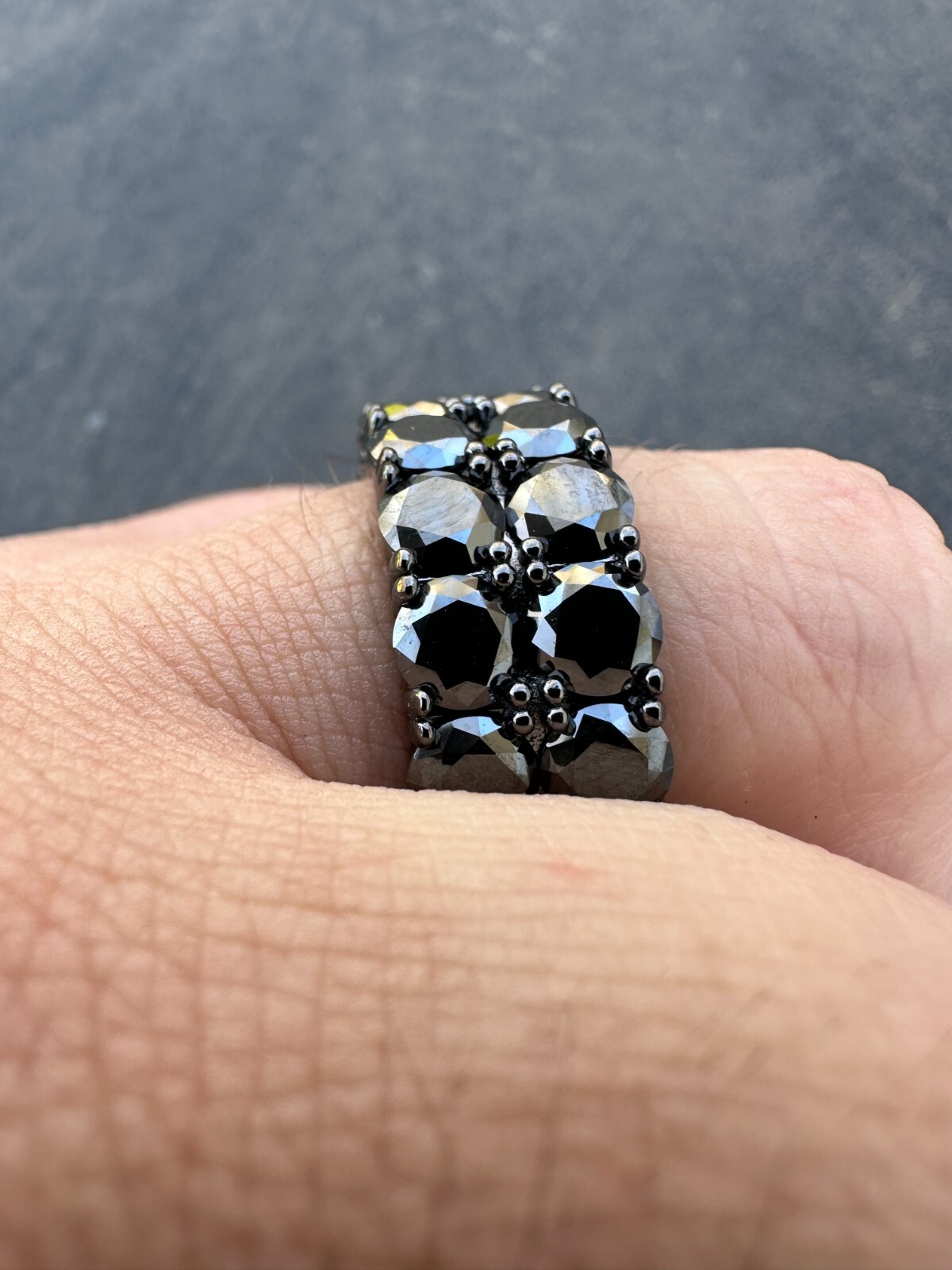 Black Moissanite Ring Real 925 Silver Oxidized Rhodium Hip Hop Iced Tennis Band