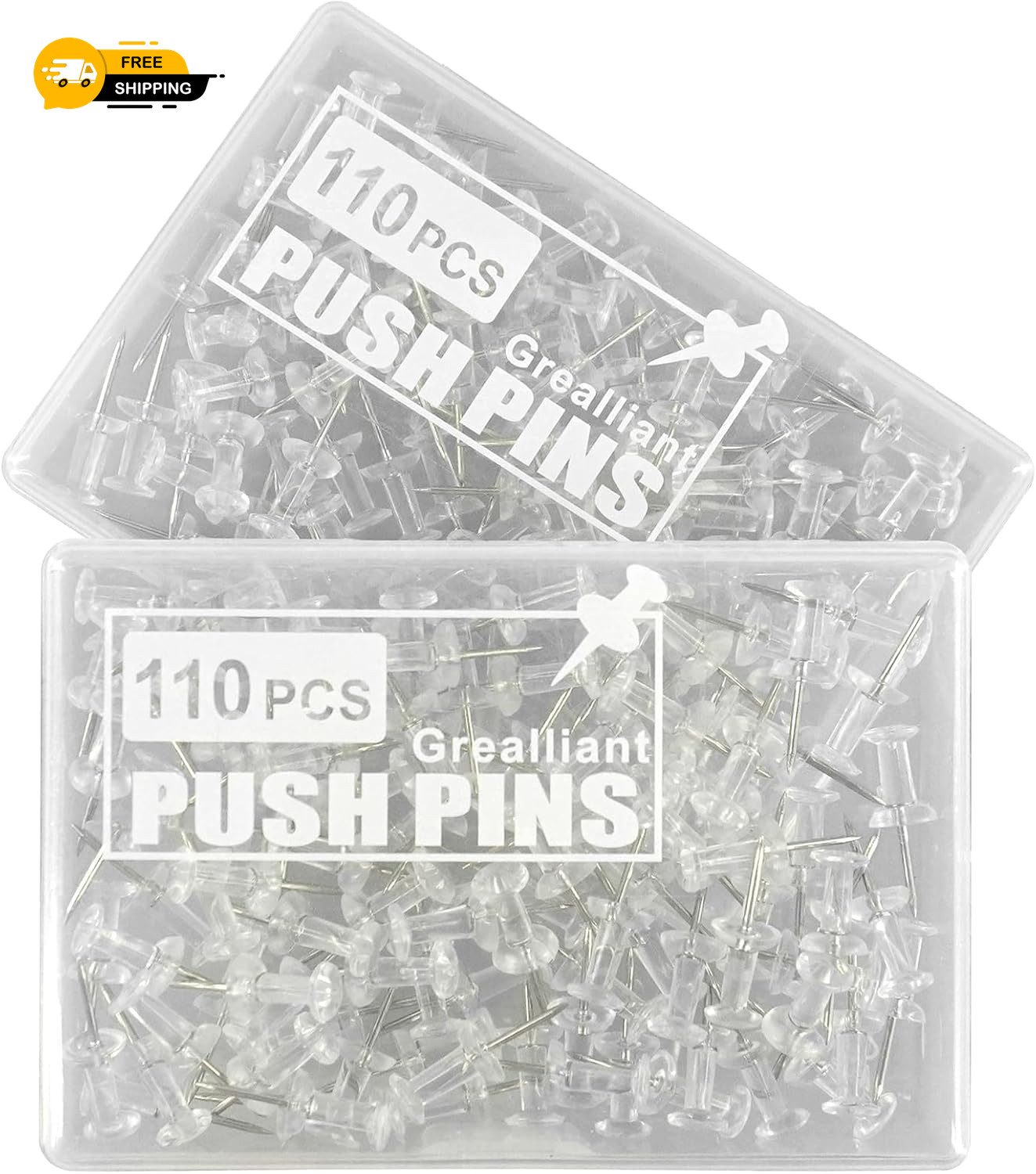 220 Pcs Push Pins Tacks, Thumb Tacks for Wall Bulletin Board, Clear Plastic Head