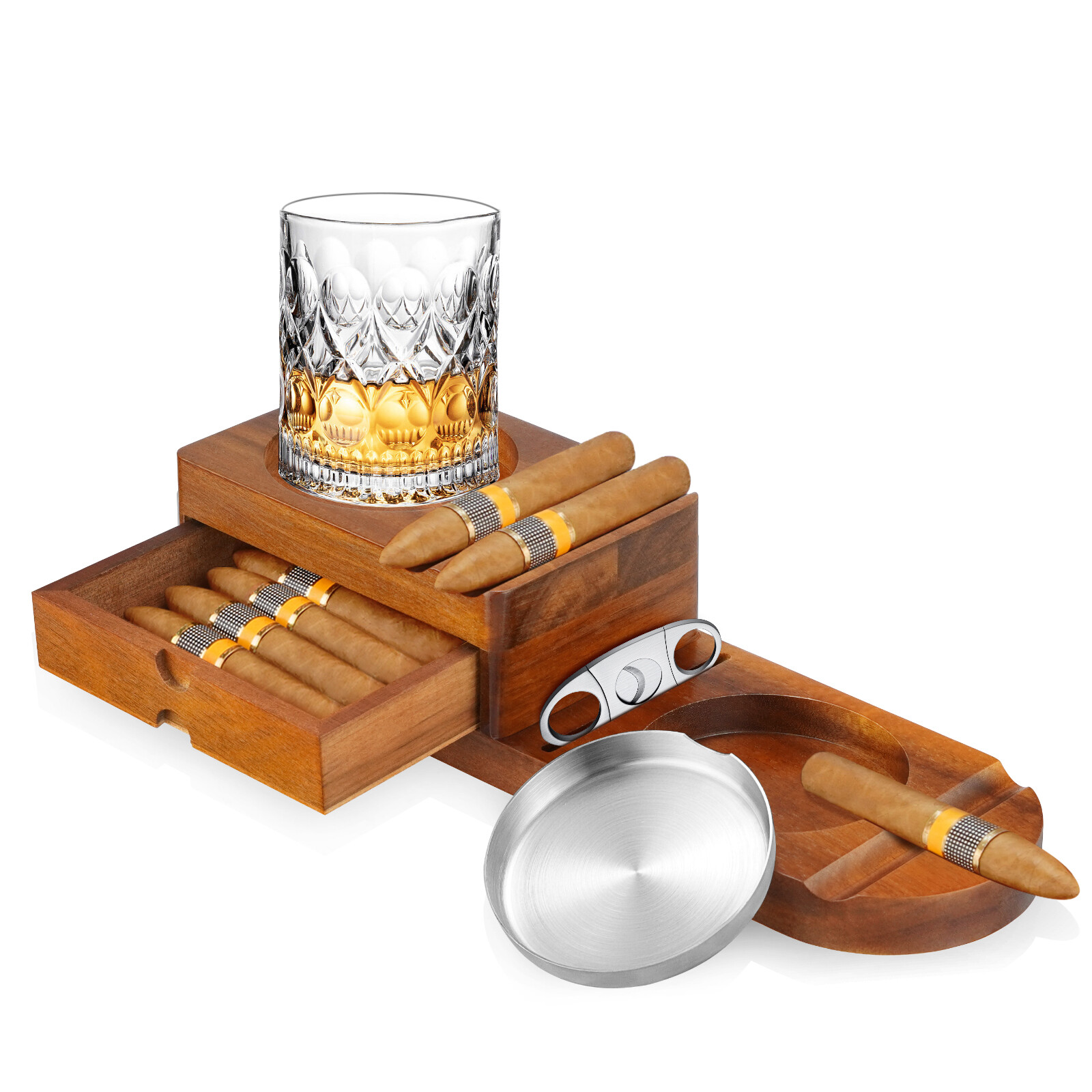 Cigar Ashtray Coaster Whiskey Glass Tray & Wooden Ash Tray