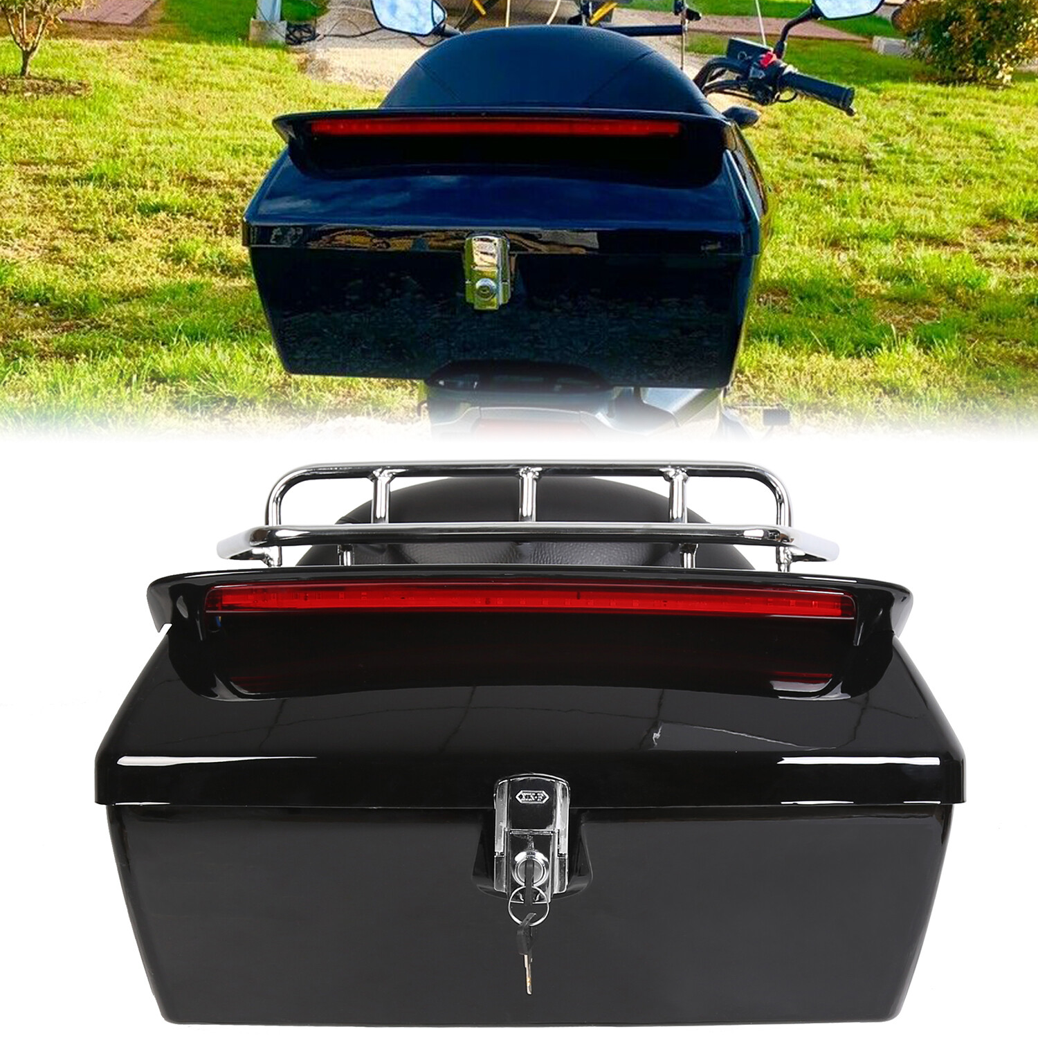 Motorcycle Tour Trunk Tail Box Luggage Pack For Harley Yamaha Suzuki Cruiser