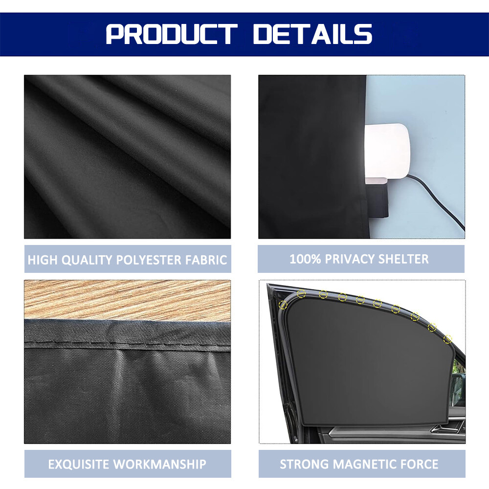 4 Pack Magnetic Car Window Sun Shade Cover Front Rear Shield UV Block Protection