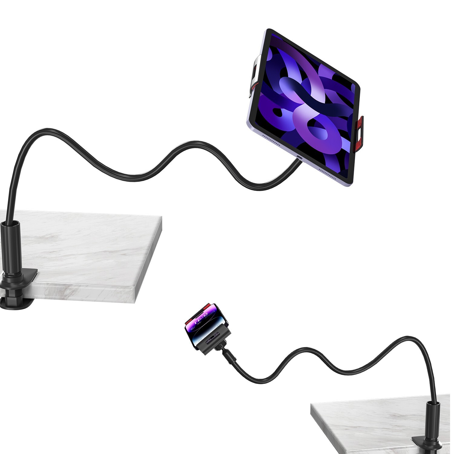 Flexible Gooseneck Tablet Holder - Long Arm Clamp for Desk, Bed & Versatile Use
