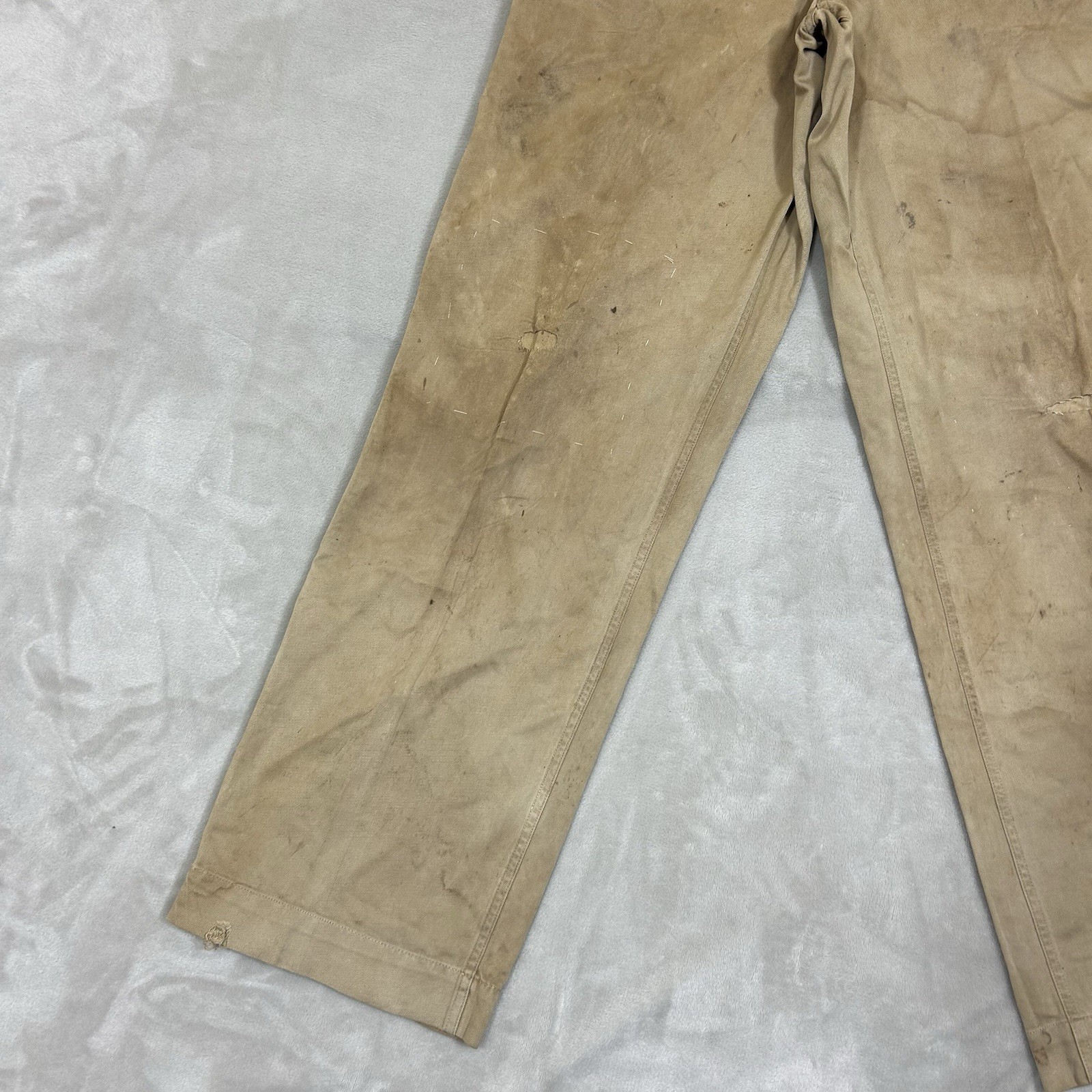 Vintage 1940s WW2 US Army Khaki Chino Cotton Uniform Pant 28x31 Button fly