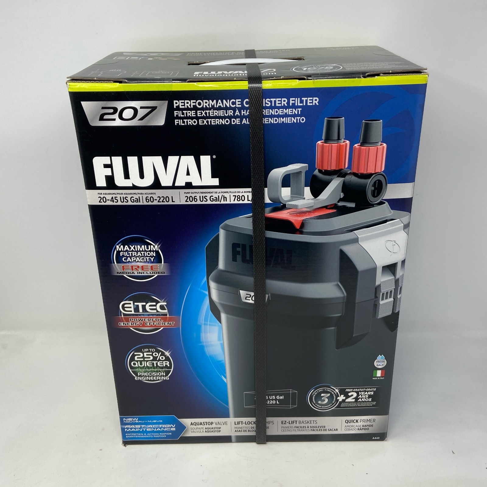 Fluval 207 Performance Canister Filter, Black/Gray — For Aquariums 20-45 Gallons