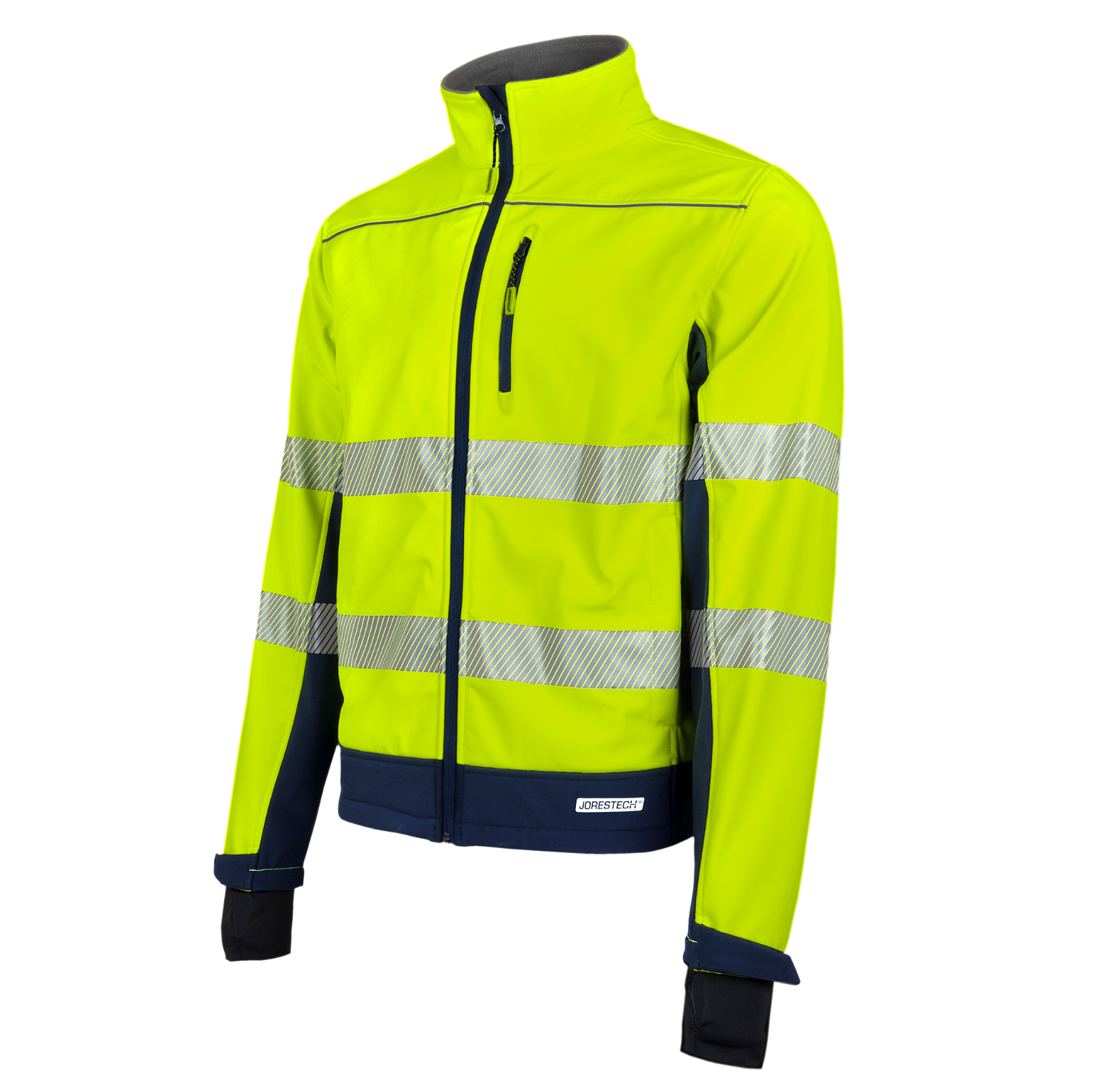 Hi-Vis Softshell Fleece Lined Safety Jacket with Reflective Strips by JORESTECH